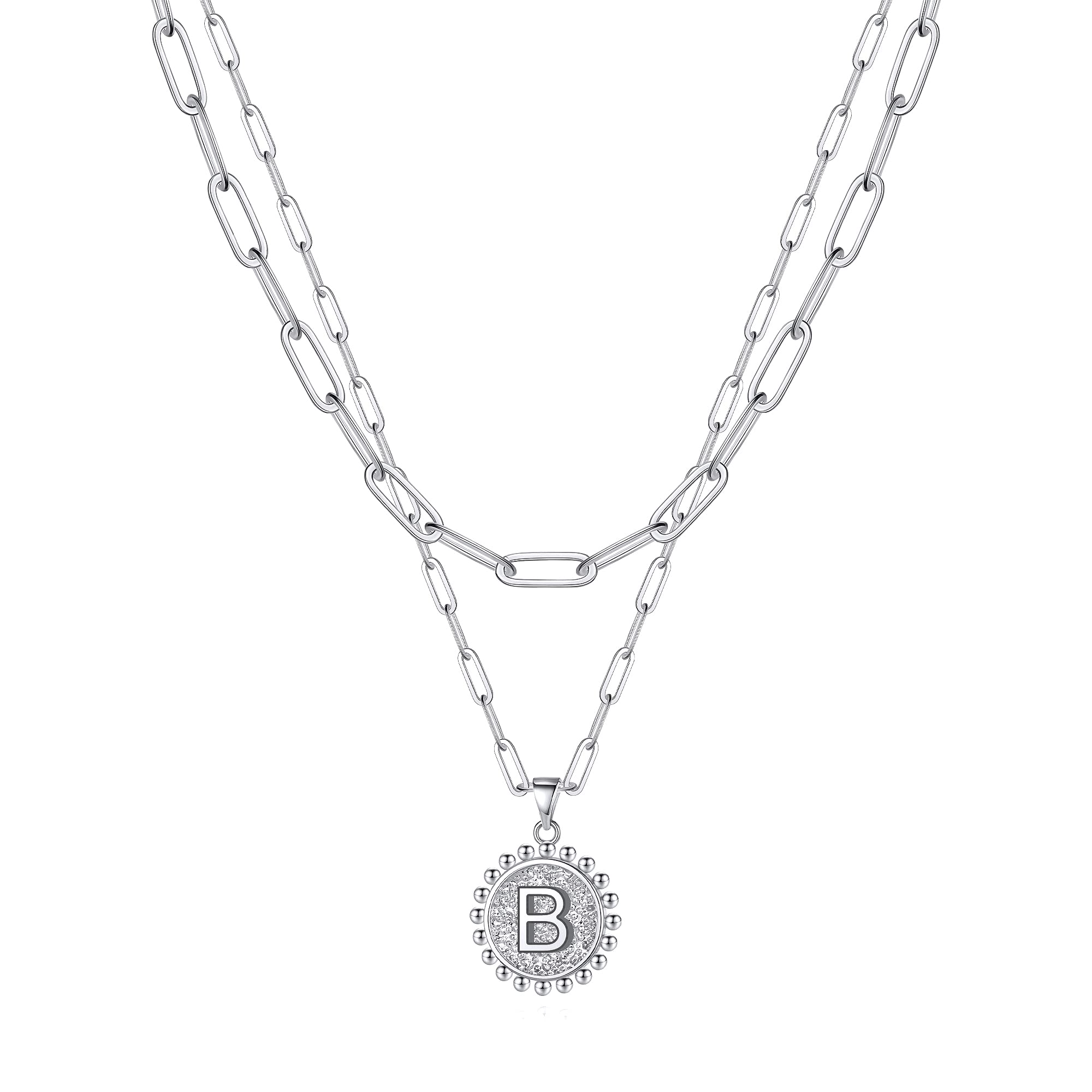 Layered Initial Necklaces for Women, Silver Layered Necklaces for Women Letter B Initial Necklaces Coin Pendant Necklace Dainty 