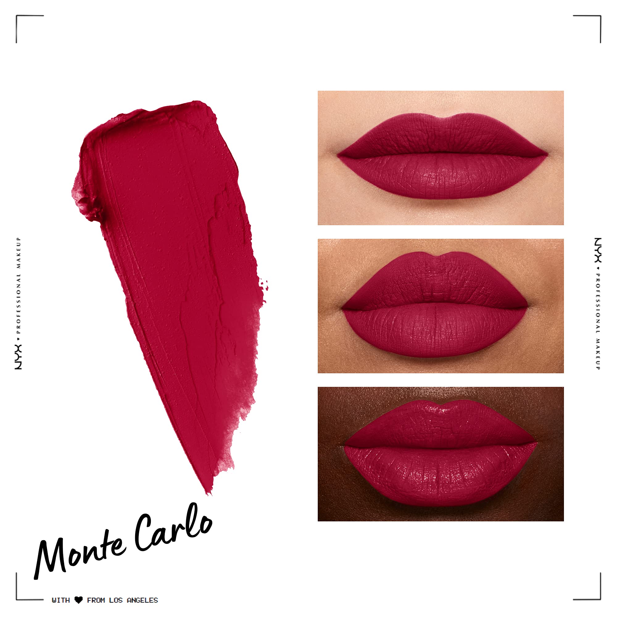 Nyx Professional Makeup Soft Matte Lip Cream, Lightweight Liquid Lipstick - Monte Carlo (Deep Cranberry Red)