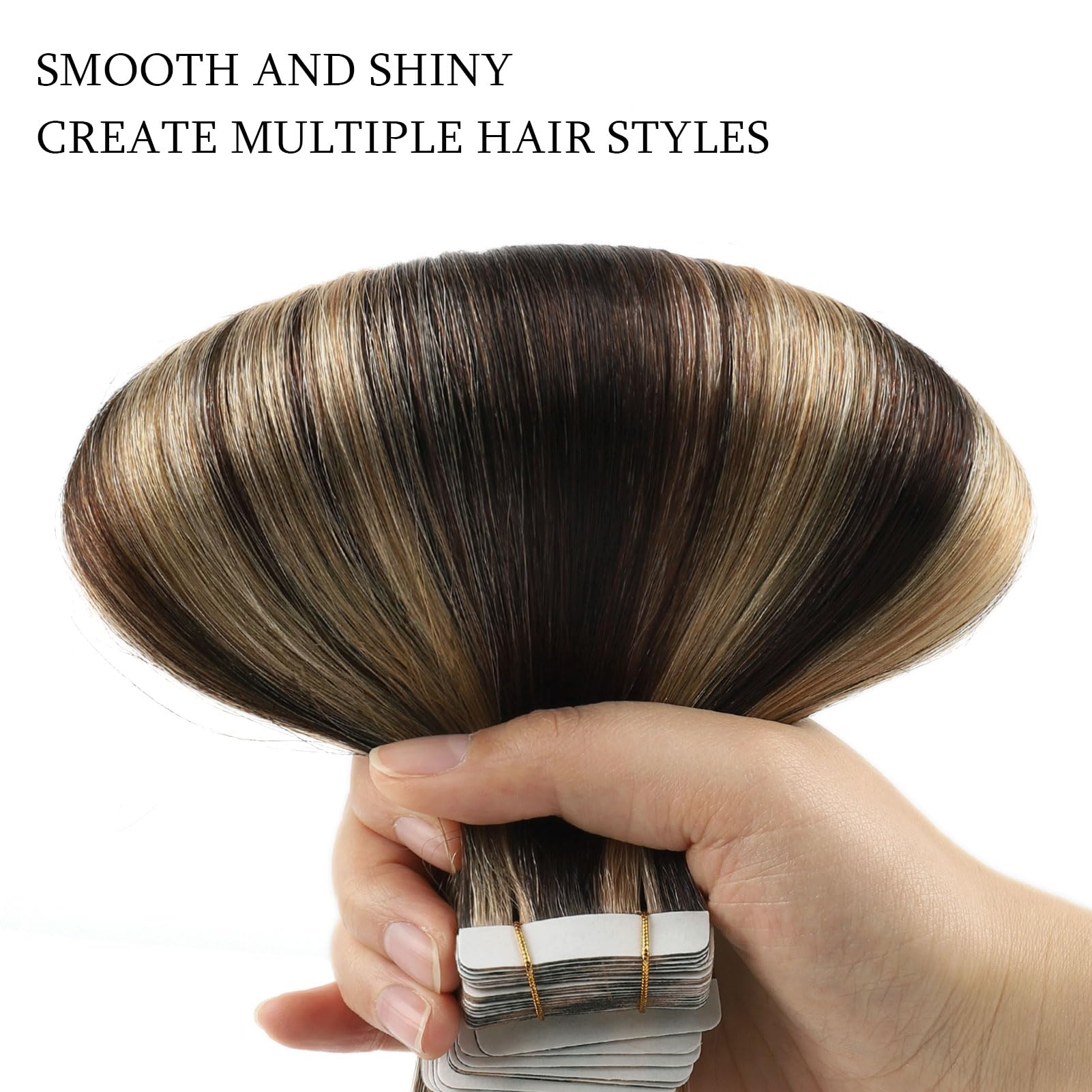 Abh Amazingbeauty Hair 16 Inch Hair Extensions Real Human Hair Tape In Chocolate Brown Highlighted Caramel Blonde Tape Hair Exte
