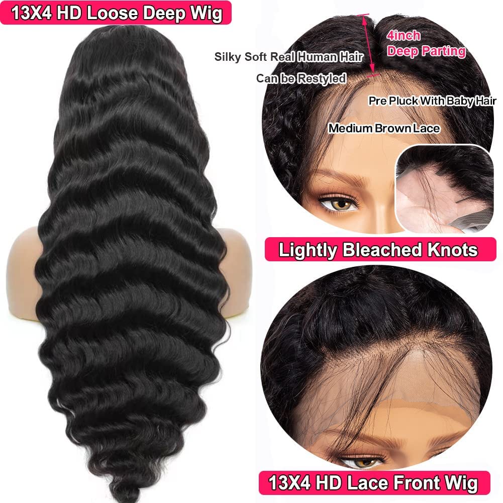 13X4 Loose Deep Wave Curly Lace Front Wigs Human Hair Pre Plucked With Baby Hair 180% Density Curly Lace Front Wig Human Hair 10