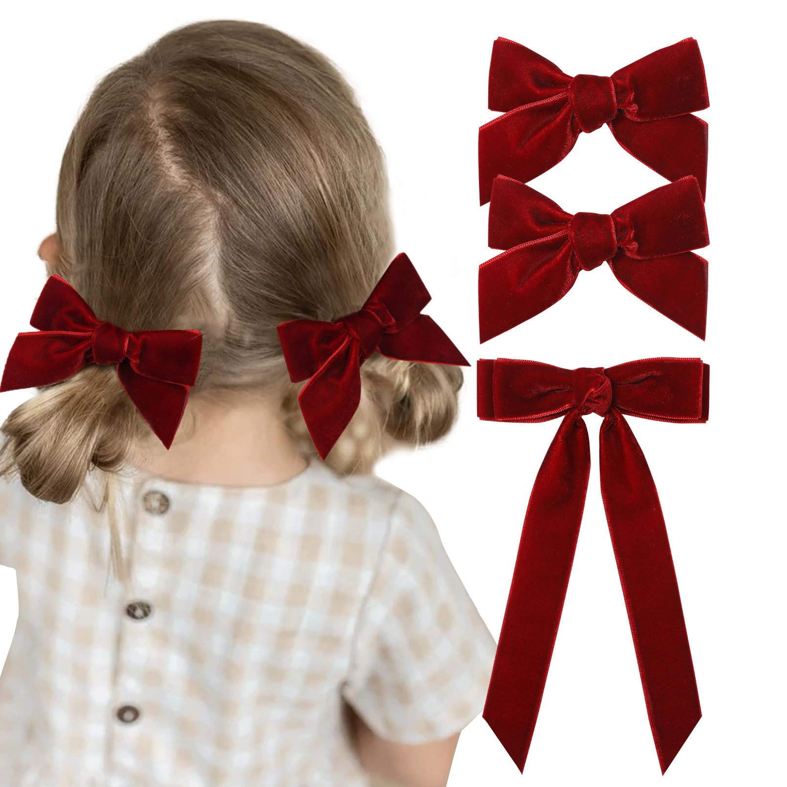 3Pcs Velvet Hair Bow Red Hair Ribbon Clips For Women Girls Fall Alligator Hair Clips Hair Accessories Toddlers Kids Teens