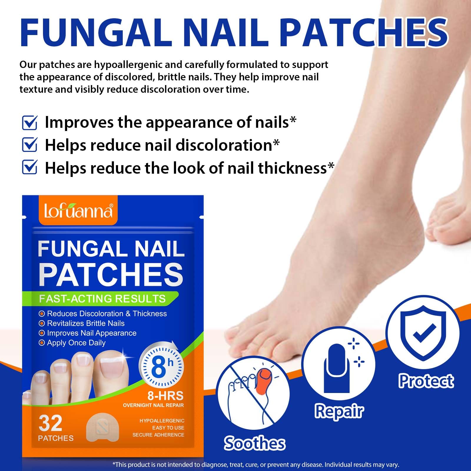 Nail Care Extra Strength - 32 Pcs Nighttime Nail Patches, Overnight Toe Nail Care for a Healthy Appearance, 8-Hour Moisturizing