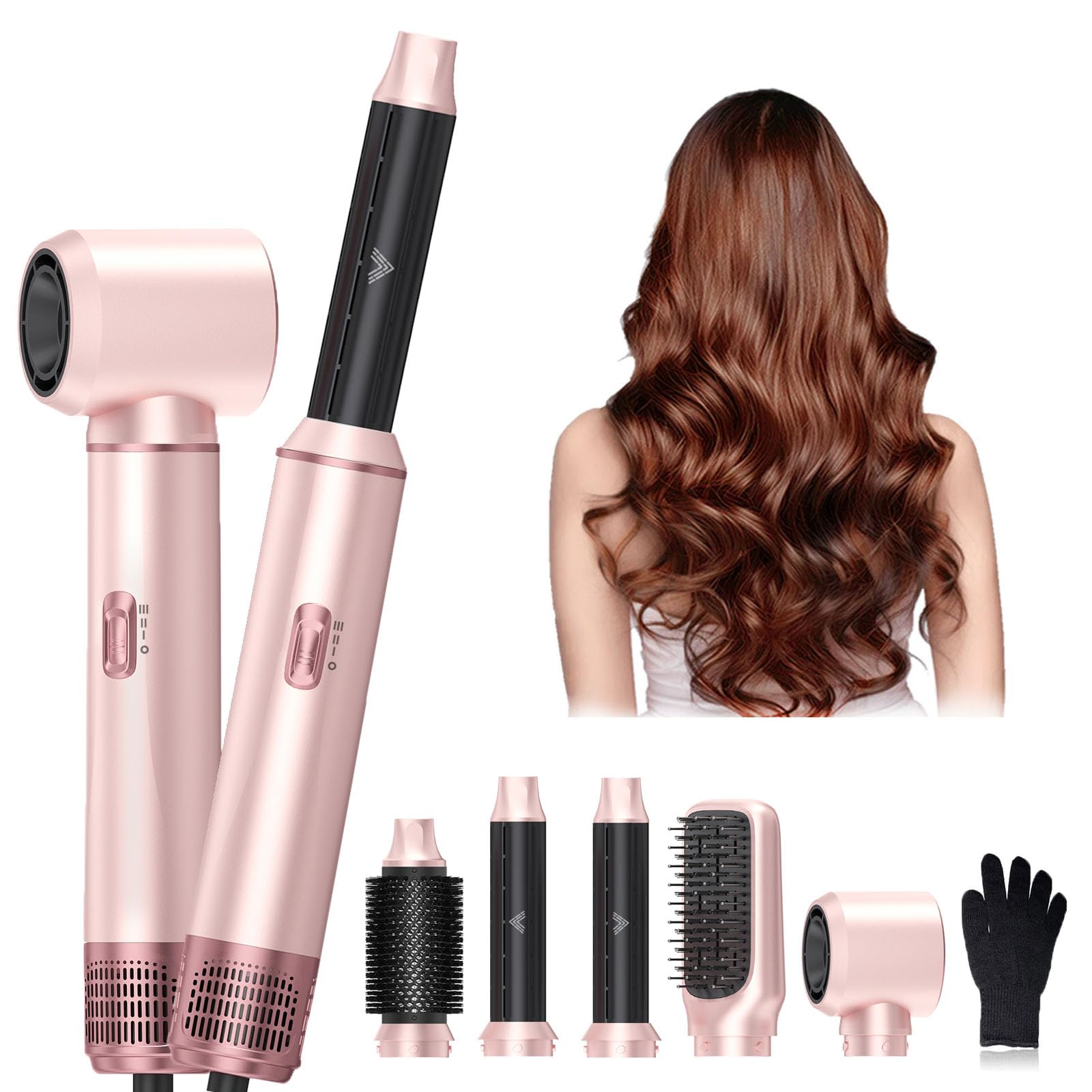5 in 1 Hair Dryer Brush Set, Air Curler Wrap Hair Styler Blow Dryer Brush with 3 Temps, Upgrade Negative Ion Hot Air Brush Curli