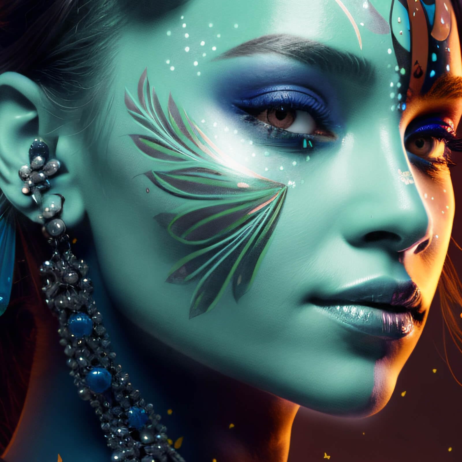 Meicoly Teal Face Body Paint Stick(1.06 Oz),Cream Blendable Full Body Paint Stick,Peacock Face Paint,Sweatproof Waterproof Face