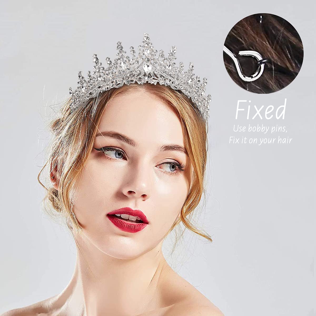 Tobatoba Silver Wedding Crystal Tiaras And Crowns For Women, Bride Royal Queen Headband Princess Quinceanera Headpieces For Birt