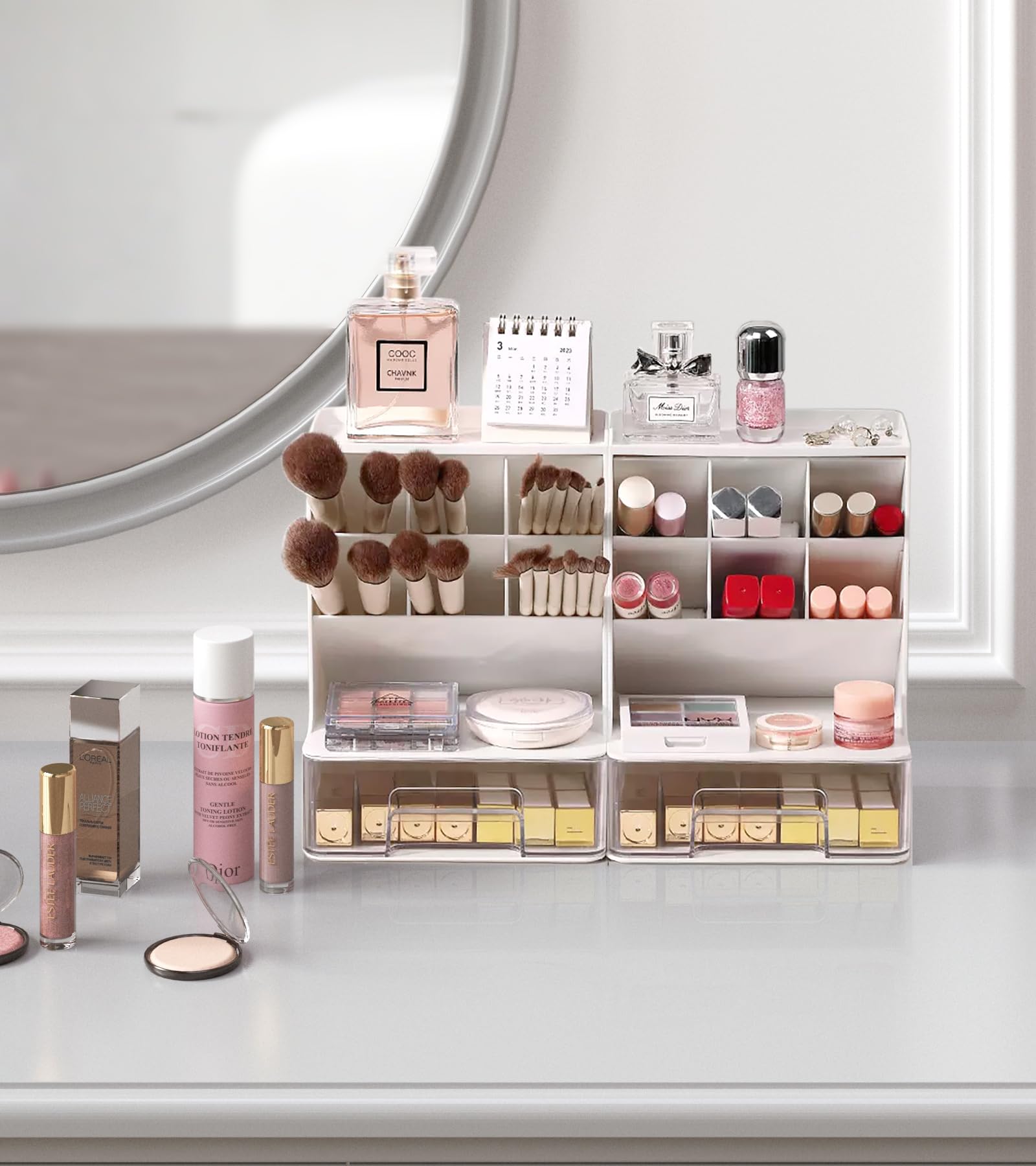 Meajio Make Up Organizers And Storage 2 Pack, Acrylic Cosmetic Organizer For Vanity Countertop Bathroom Room, Makeup Brush Holde