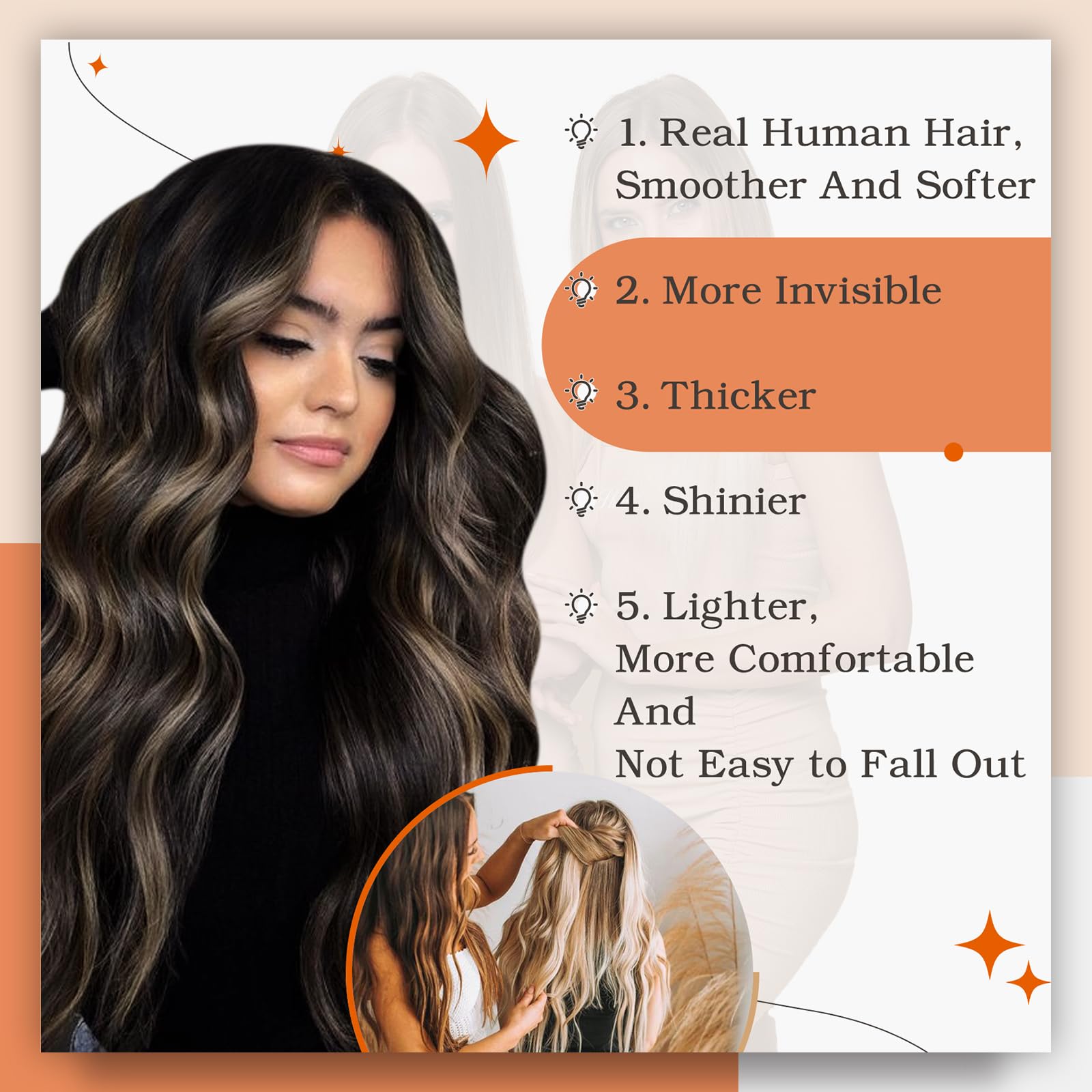Full Shine Tape In Human Hair Extensions Balayage Tape In Hair Extensions 16 Inch Seamless Skin Weft Tape Extensions 20Pcs 1B Bl
