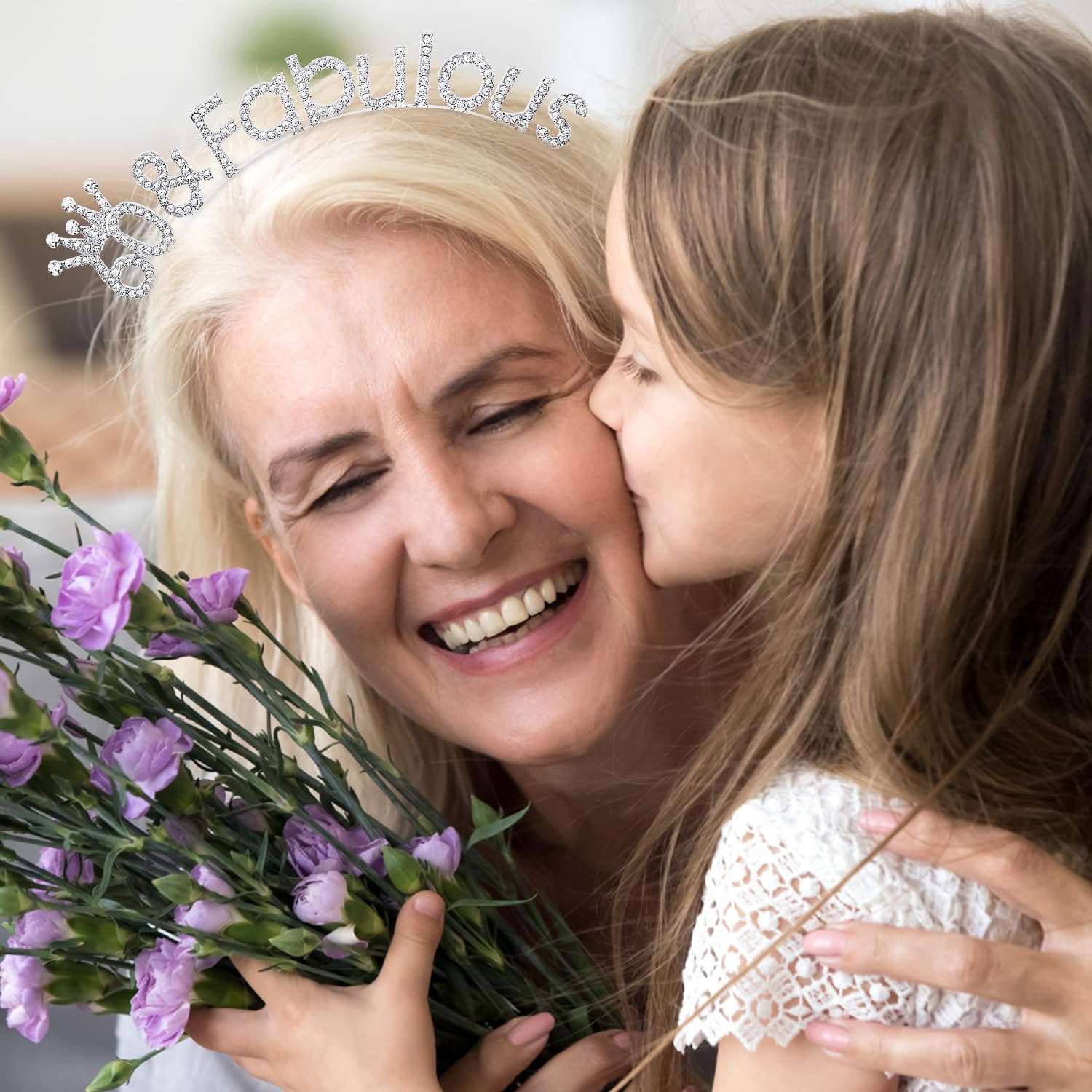 Atoden 60th Birthday Decorations 60 and Fabulous Headbands for Women Silver Tiara Crown Gifts for Women