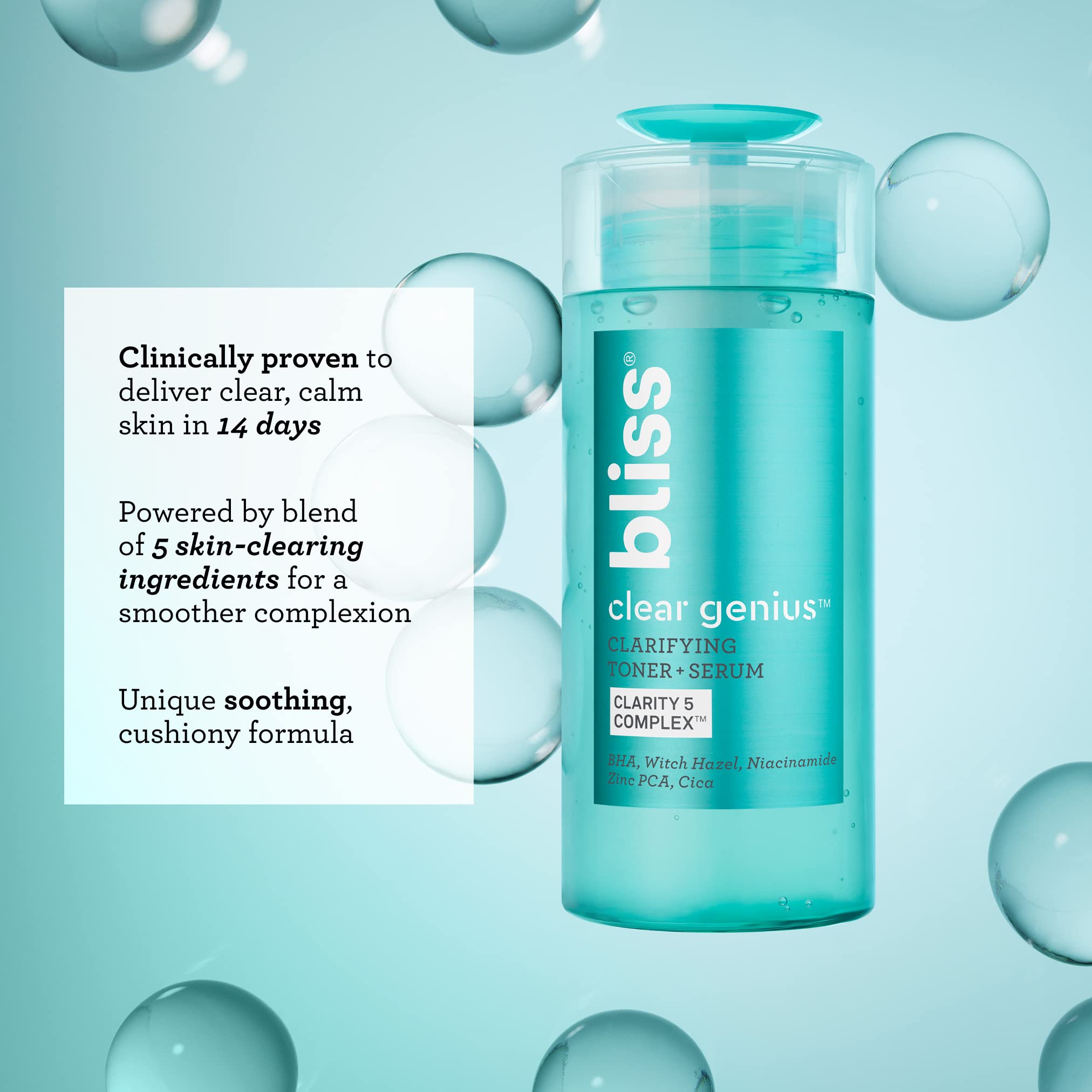 Bliss Daily Acne Routine Kit, 2Pc Set- Clear Genius Toner + Serum, And Cleanser - Cleanse And Tone For Acne- Clean, Vegan, Cruel
