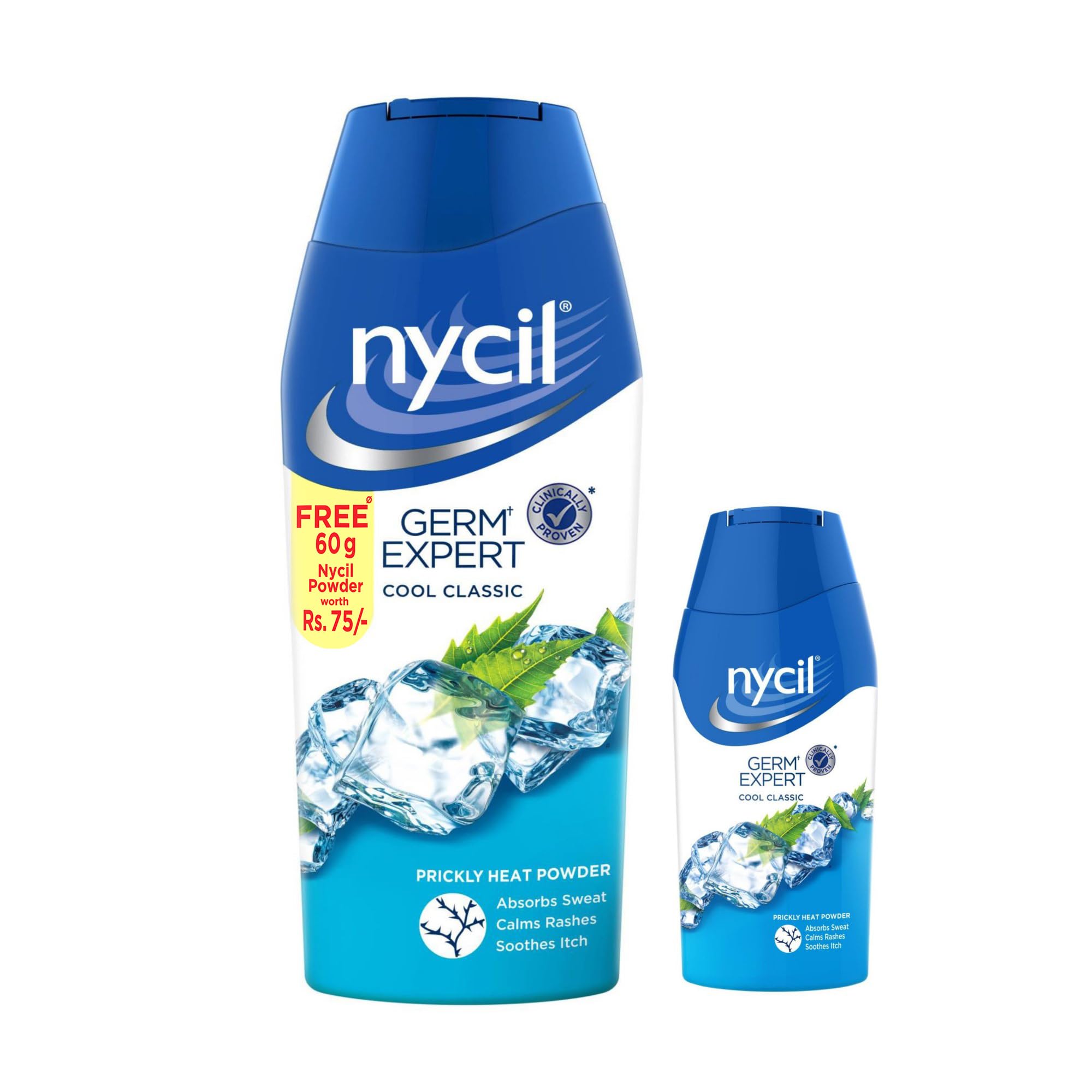 Nycil Germ Expert Prickly Heat Powder,150Gm+50Gm, Assorted Fragrances (Cool Classic) With Bringa Cleanser Trial Pack