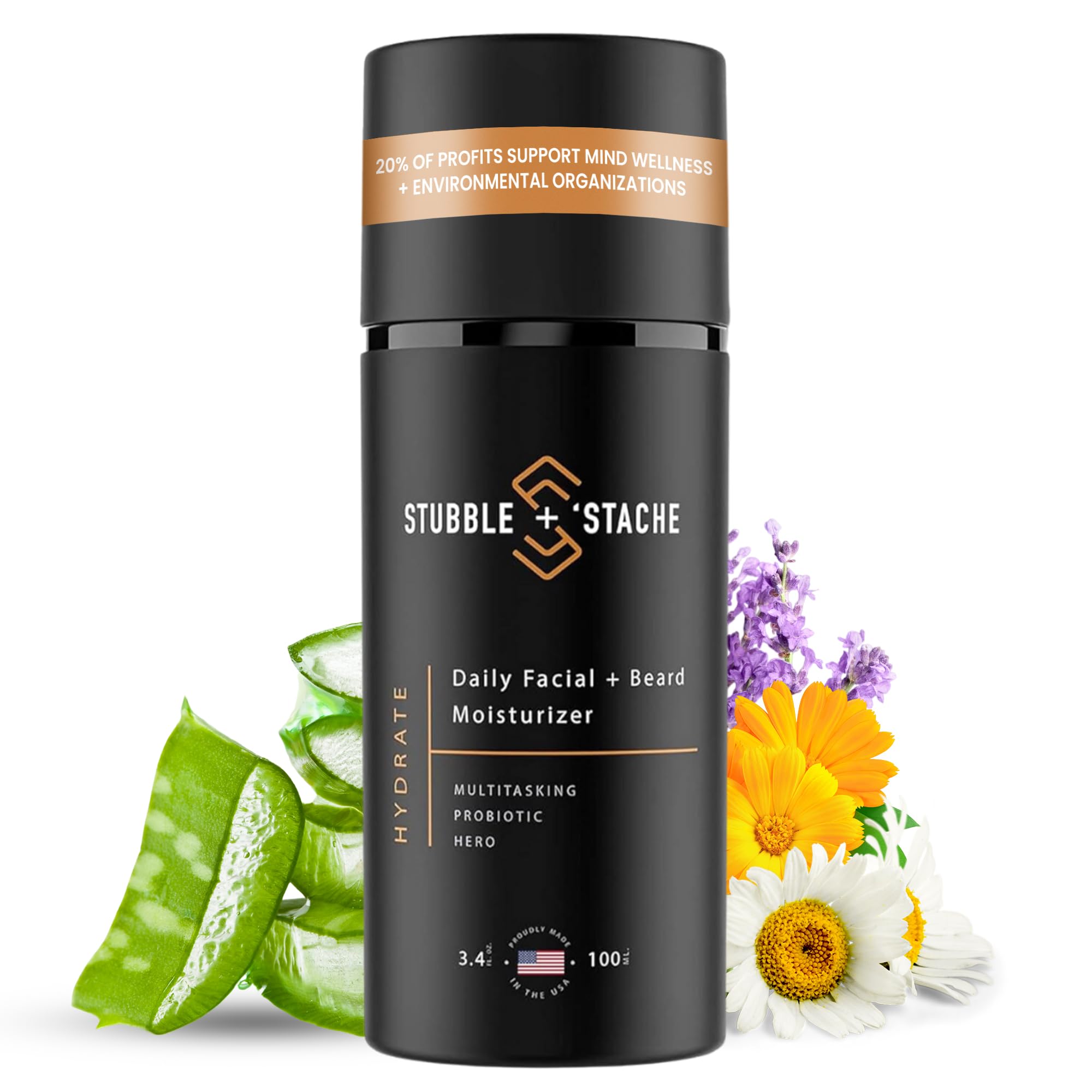stubble & stache Beard & Face Moisturizer for Men - Hydrating Lotion with Hyaluronic Acid, Niacinamide, Argan Oil, Aloe Vera, Jo