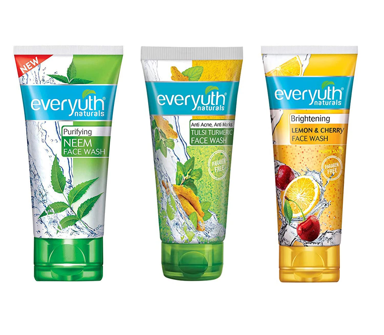 Everyuth Tulsi Turmeric, Purifying Neem And Lemon & Cherry, Face Wash Combo Pack, 50Gm (3 Pack)