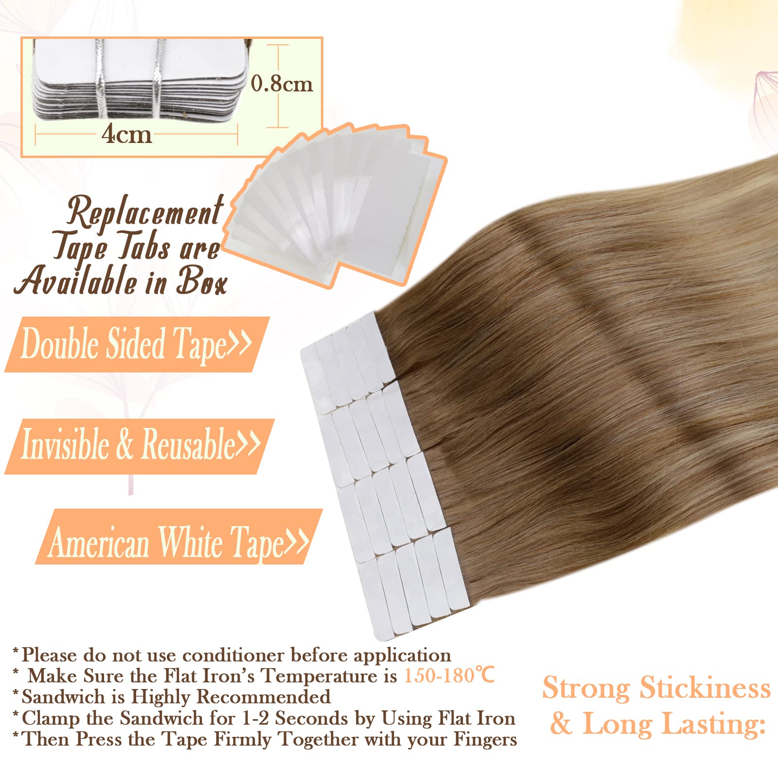Easyouth 12Inch Tape In Hair Extensions Human Hair Balayage Brown Fading To Golden Blonde Real Human Hair Tape In Extensions Dou