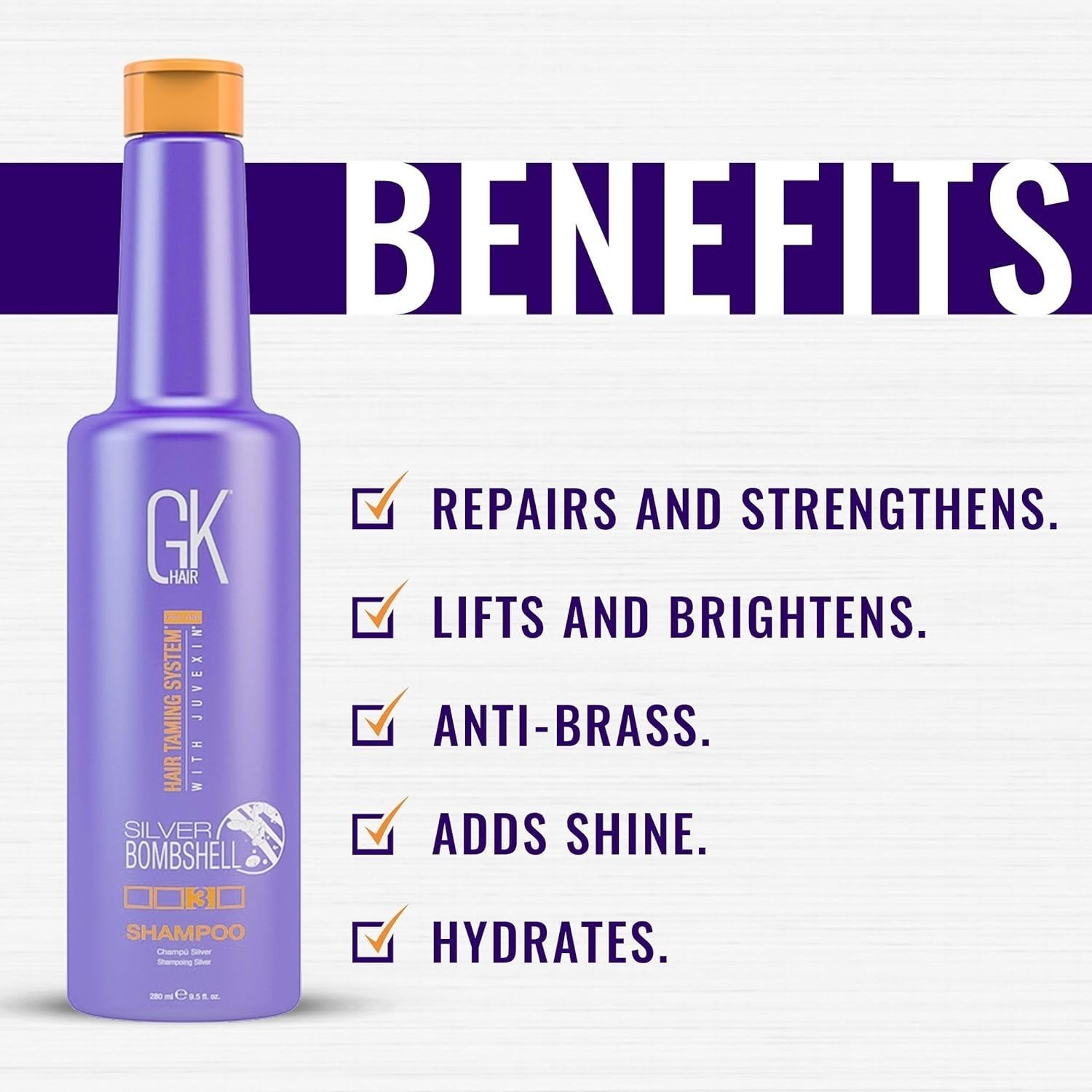 Gk Hair Global Keratin Silver Bombshell Purple Shampoo (24 Fl Oz/710Ml) For Blonde, Platinum, Ash, Silver & Gray Hair Moisturize