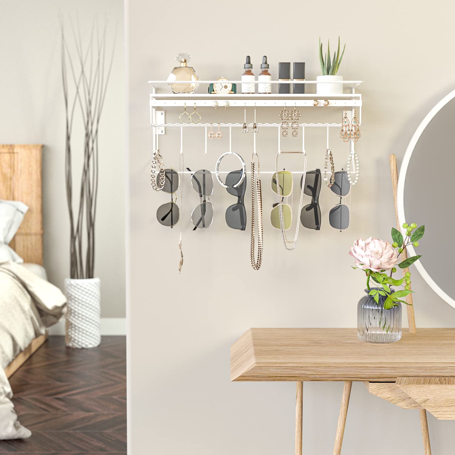 JackCubeDesign White Metal Necklace Jewelry Organizer Wall Mount Jewelry Holder Shelf Mounted Hanging Storage Hooks for Necklace