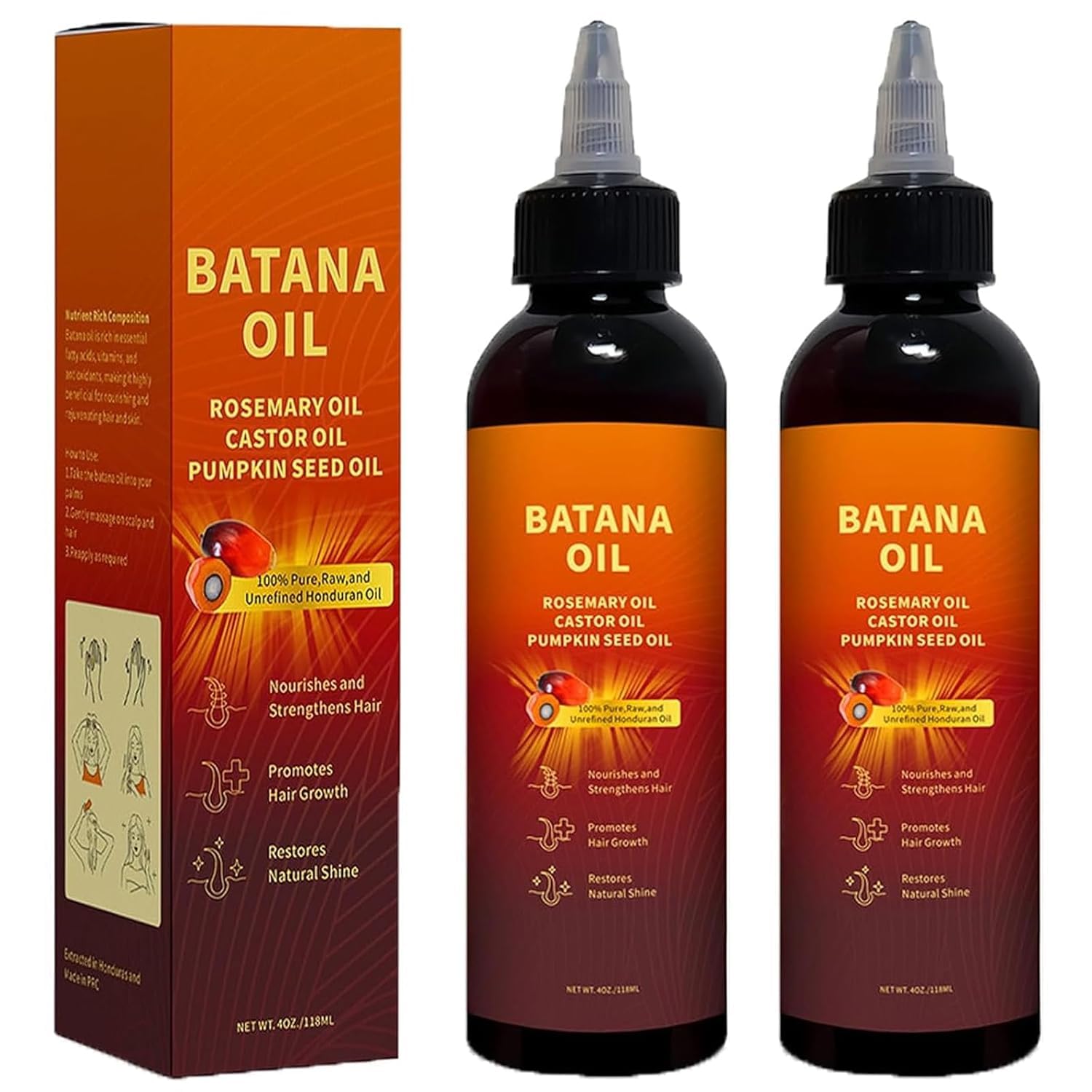 Natural Batana Hair Revival Formul,4in1 Liquid Batana Oil,Rosemary Oil for Hair for Men and Women,Prevents Dry Hair & Hair Los