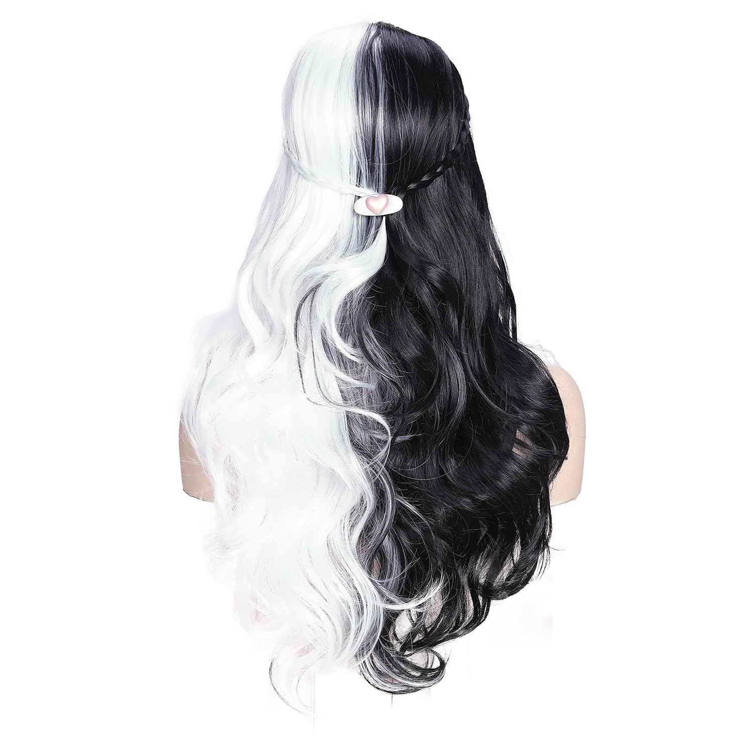 Wiger Half Black Half White Wigs For White Women Long Curly Wavy Wigs For Women Long Black And White Curly Wigs Middle Part Synt