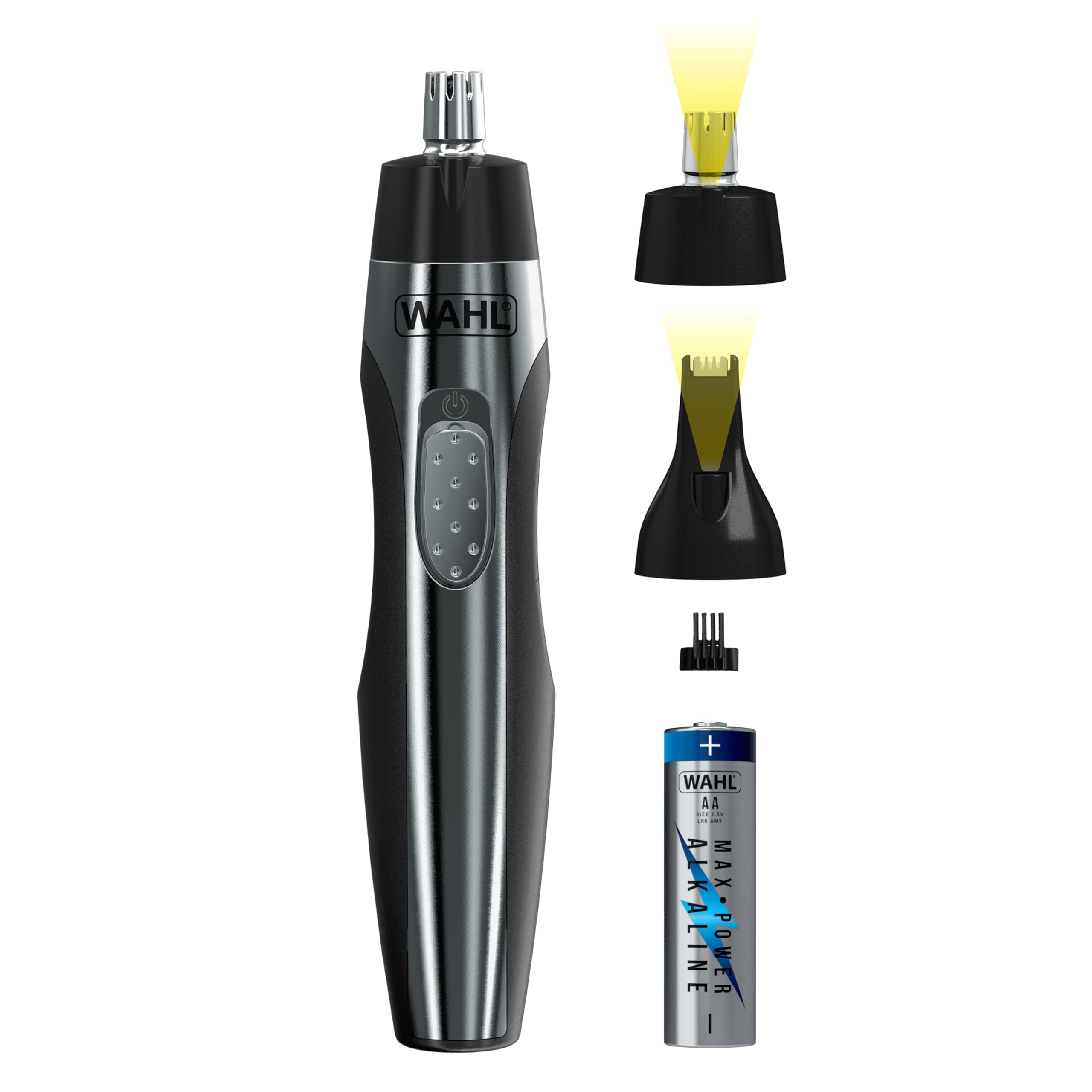 Wahl Mens Nose and Ear Trimmer (3 Piece Set) Ear Hair Removal Stainless-Steel Blades, Cordless Convenience, Lightweight and Port