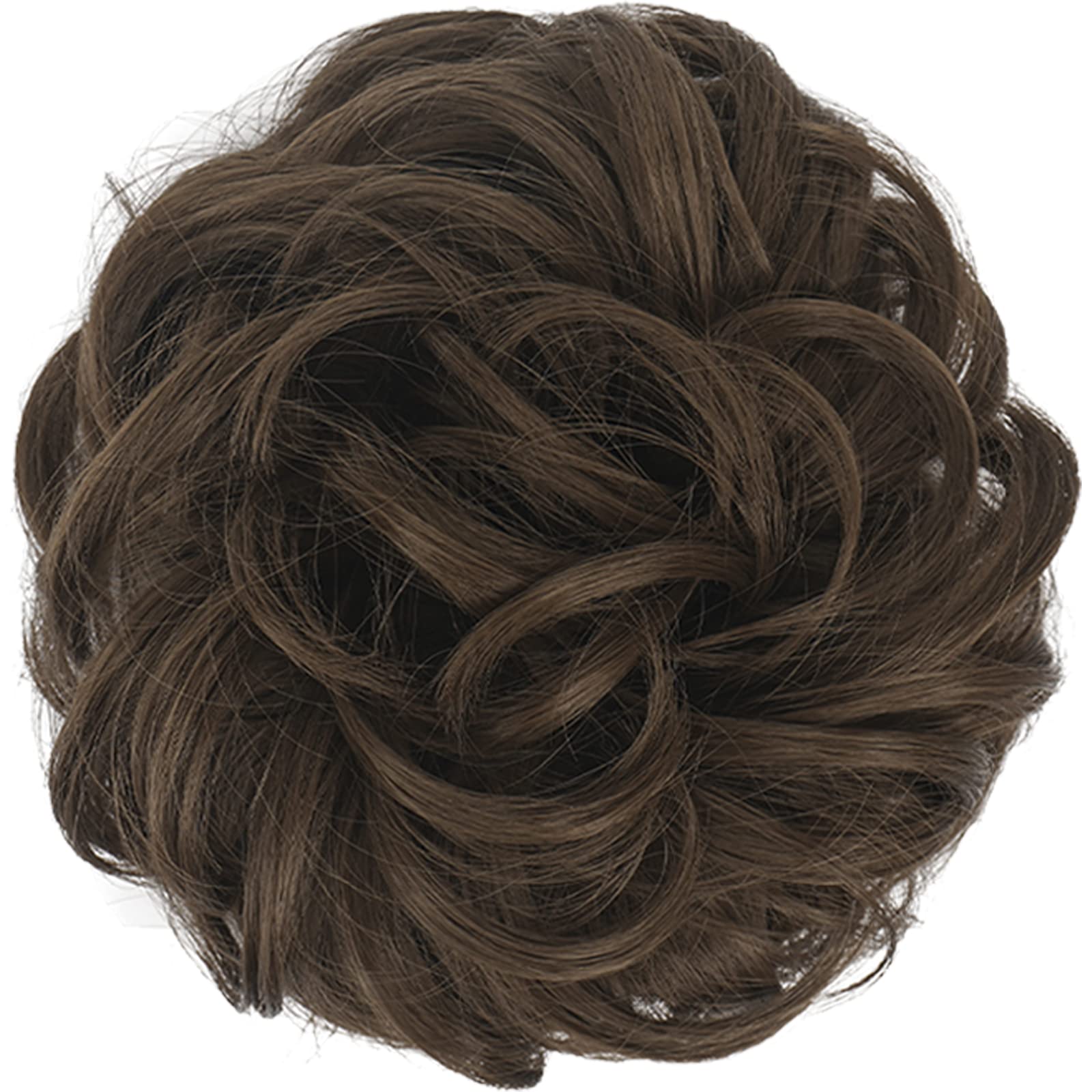 FESHFEN Messy Bun Hair Piece Hair Bun Scrunchies Golden Brown Synthetic Wavy Curly Chignon Ponytail Hair Extensions Thick Updo H