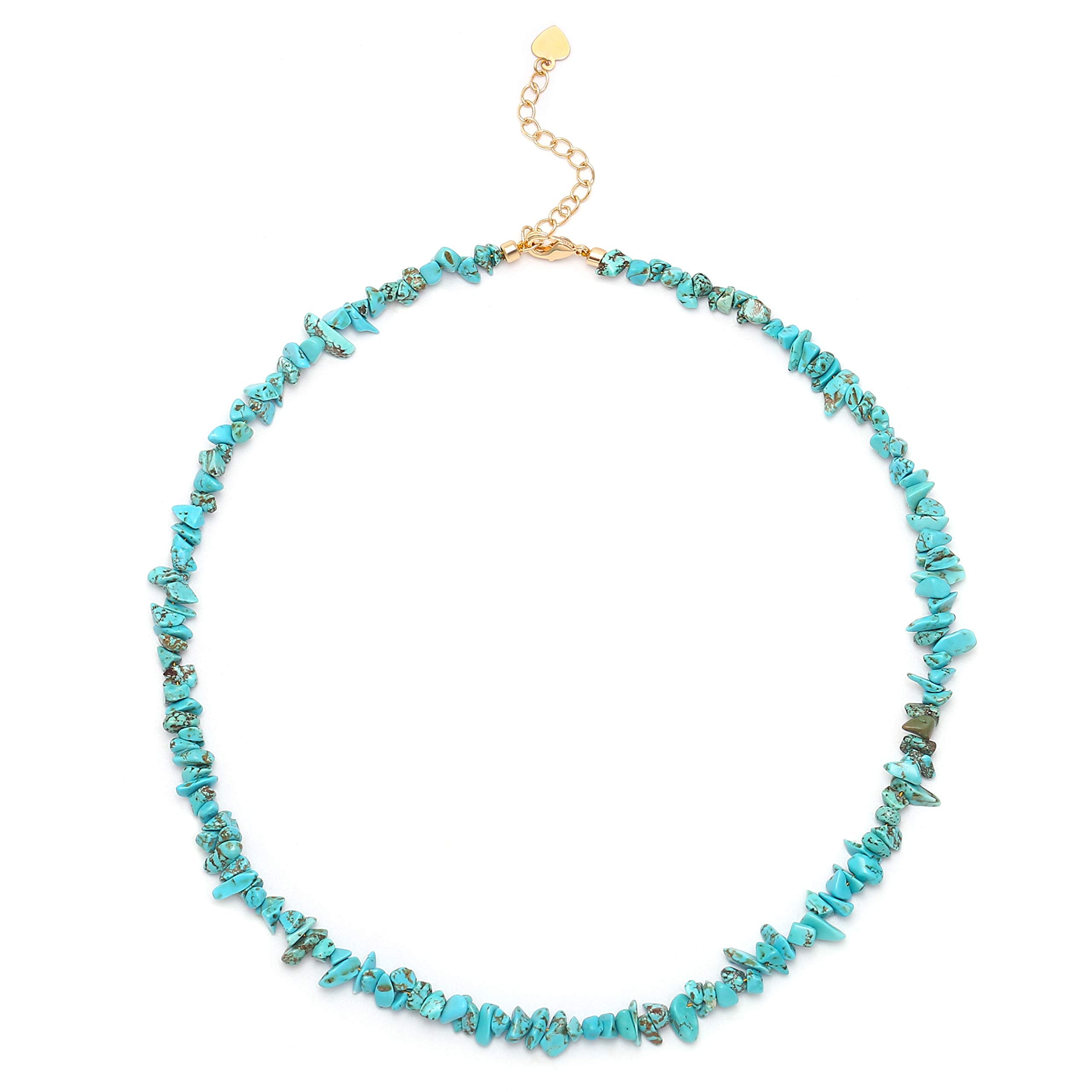 Aobei Pearl Genuine Turquoise Choker Blue Howlite Chip Beaded Necklace Summer Beach Gemstone Jewelry for Women 15