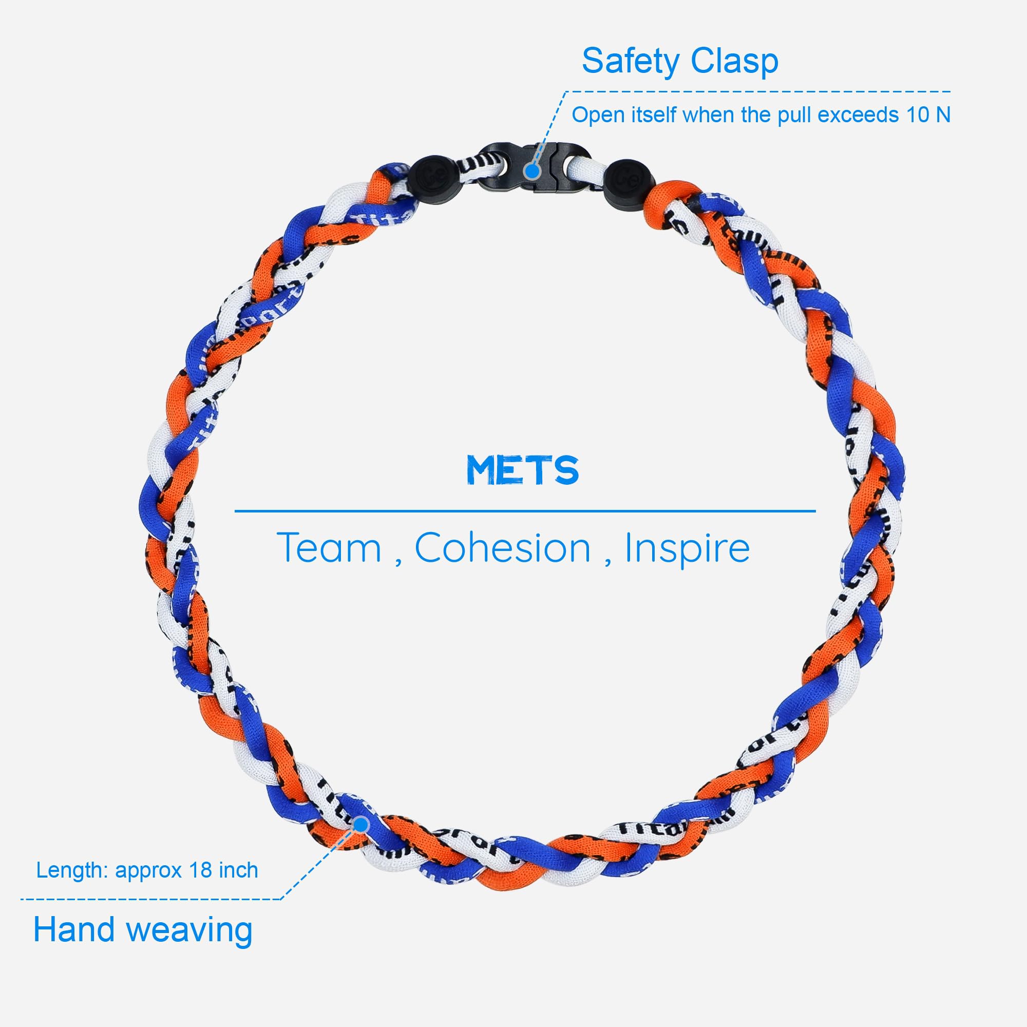 SUPBOMM Baseball Rope Necklaces, League Team Colors Braided Necklace, Baseball Team Gifts, Mets