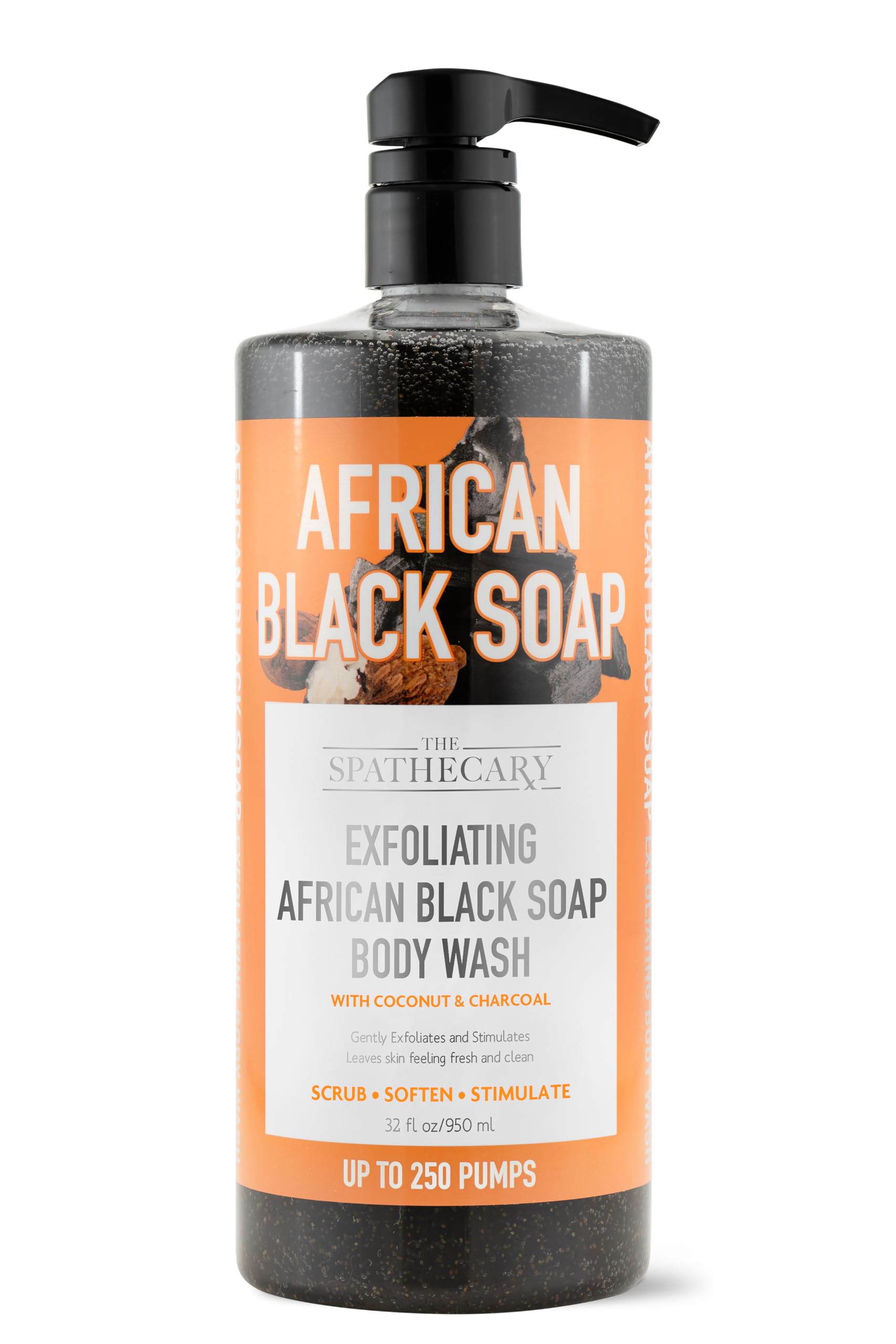 The Spathecary African Black Soap Exfoliating Body Wash with Coconut and Charcoal, Scrub, Soften, Stimulate, 32 oz