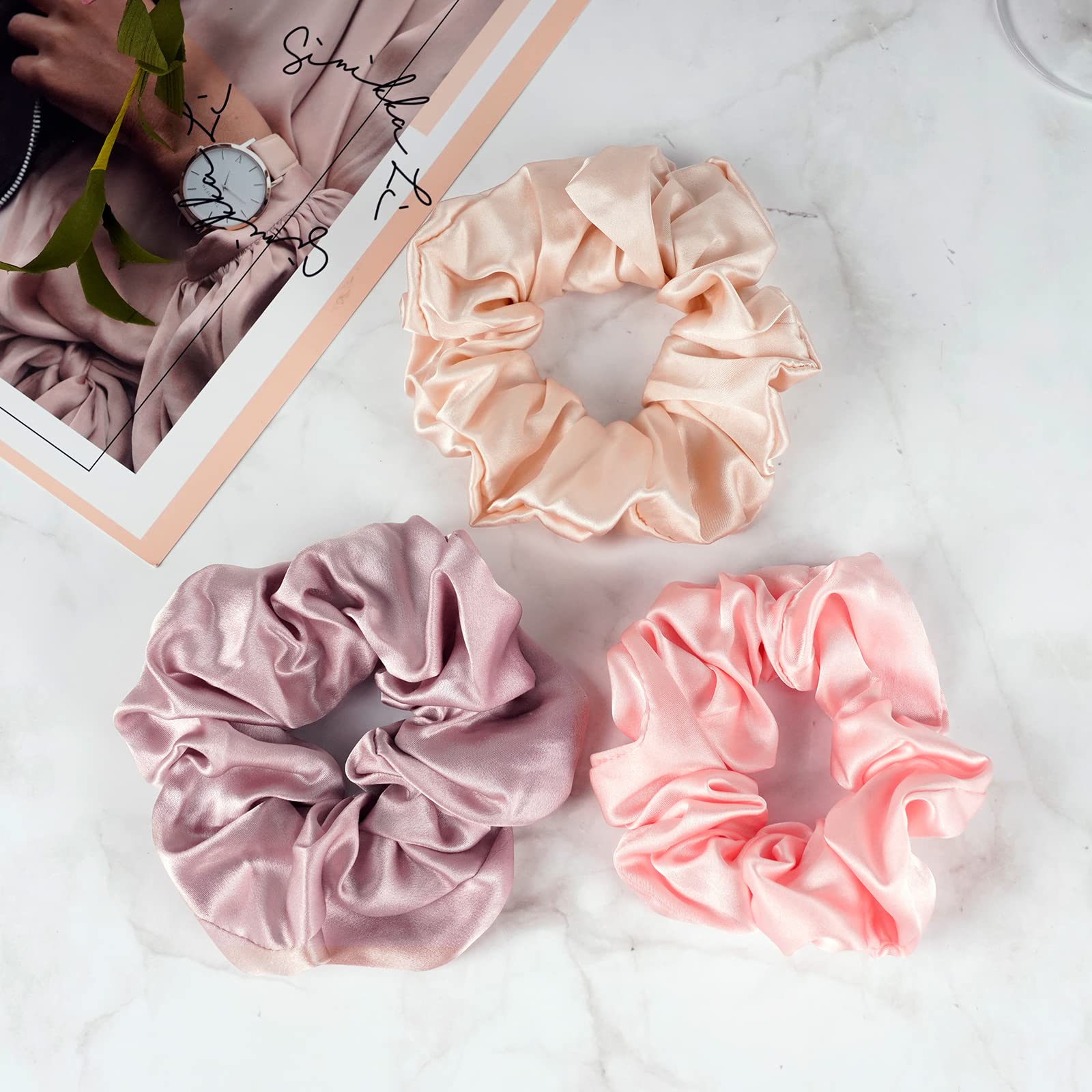 OLESILK 100% Silk-Scrunchie for Women, Silk-Hair-Scrunchies for Curly Hair, Silk Hair Ties, Elastics Ponytail Holder, 3 Piece