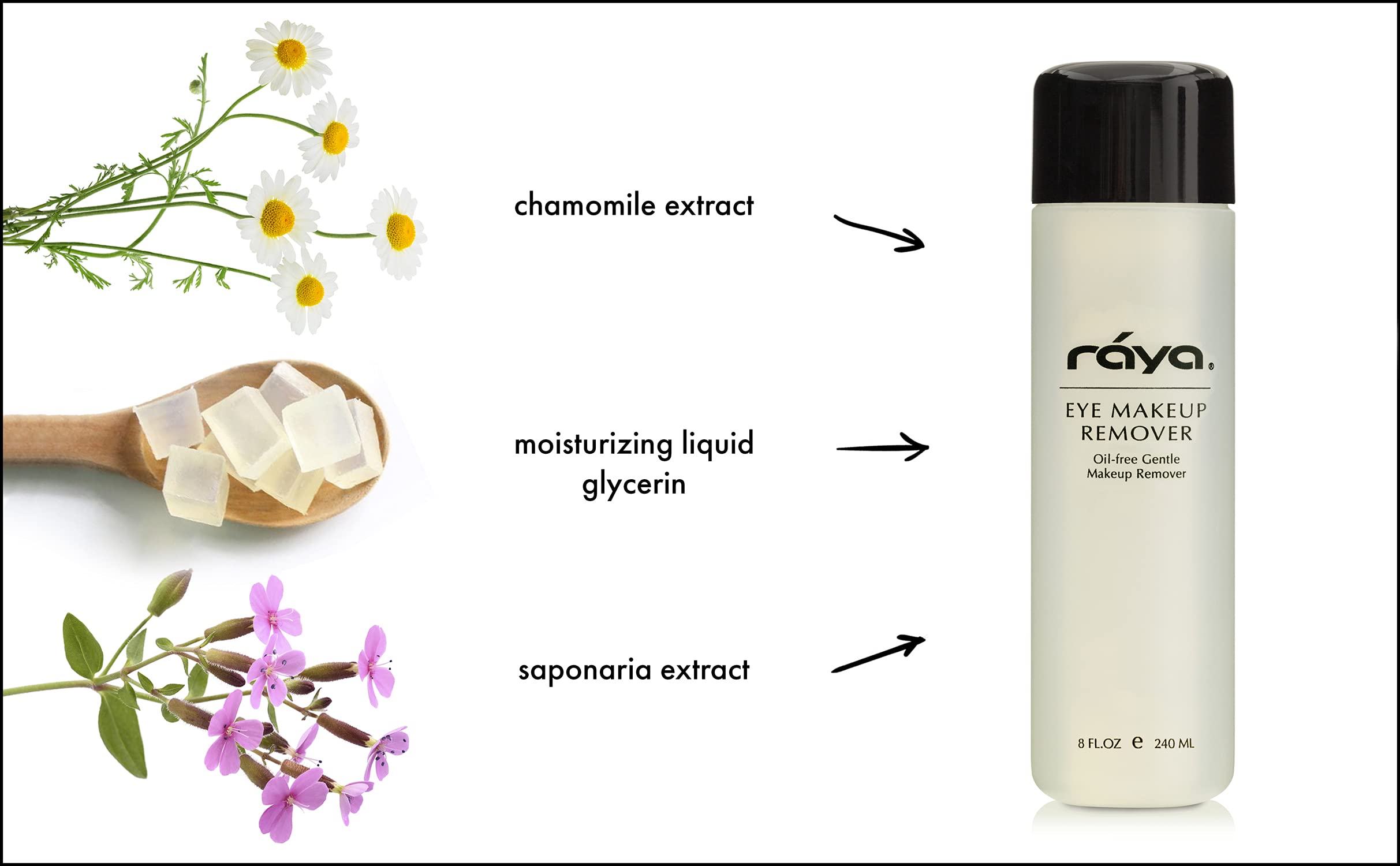 Raya Eye Make-Up Remover 8 Oz (105) | Oil-Free, Make-Up Removing Cleansing Fluid | Gently Removes Non-Water-Proof Mascara | Grea