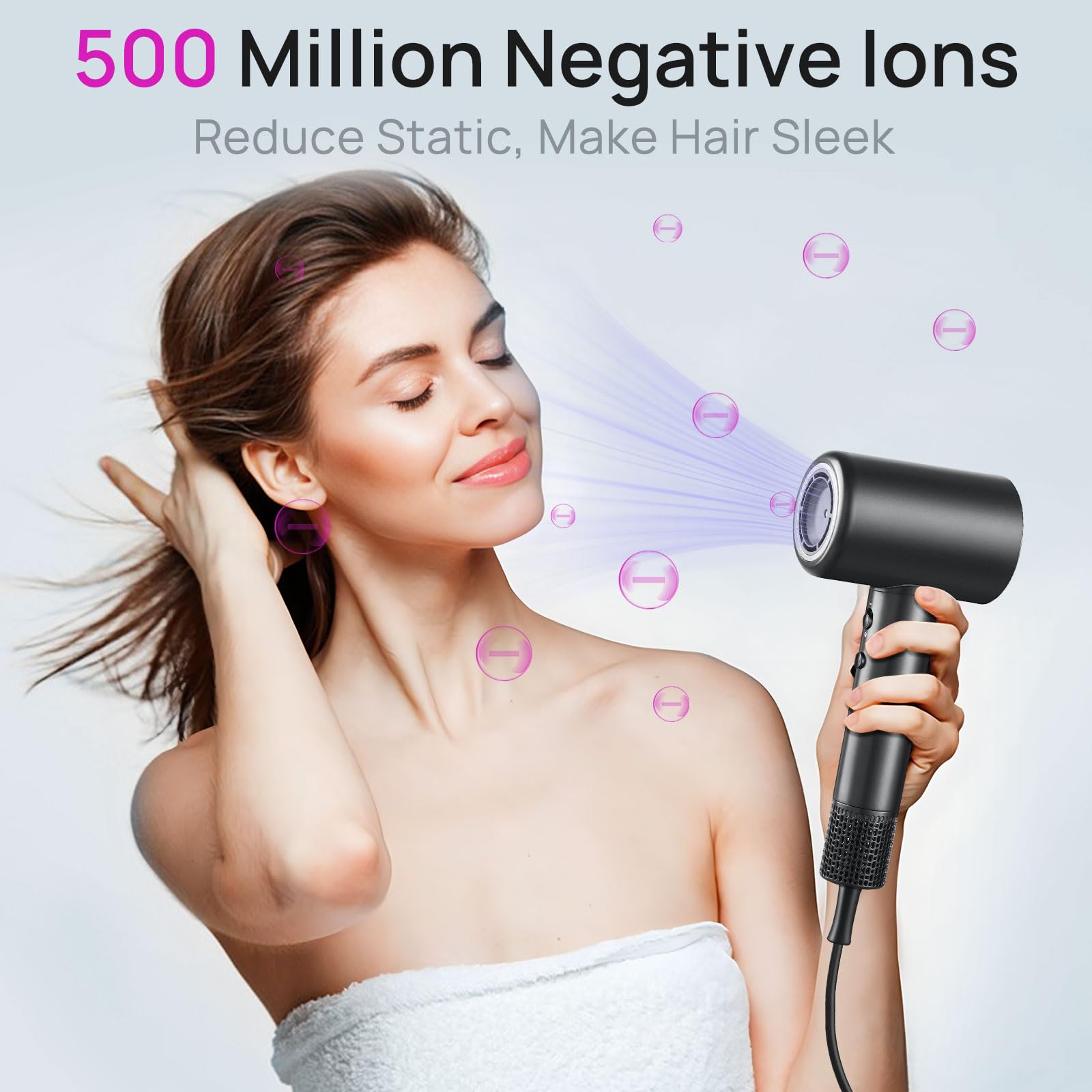 Hair Dryer with Diffuser for Curly Hair, Portable Blow Dryer for Women and Men, Professional Lightweight High Speed Ionic Hair D