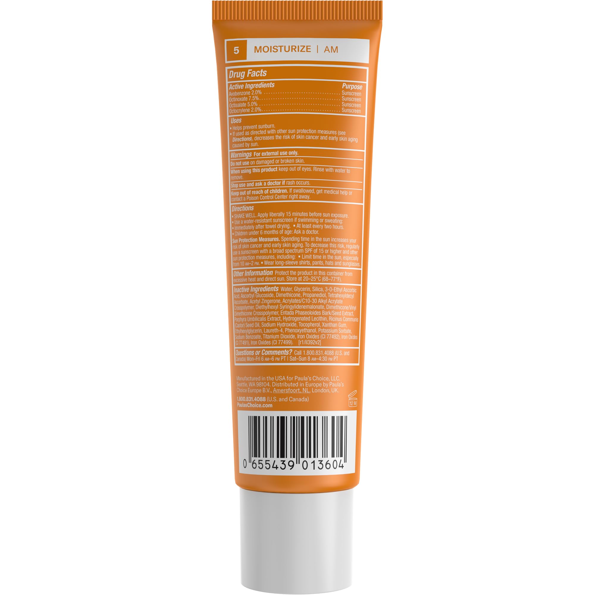 Paulas Choice 5% Vitamin C Sheer Moisturizer Spf 50, Lightweight Invisible Broad-Spectrum Sunscreen, Brightens Dullness, Prevent