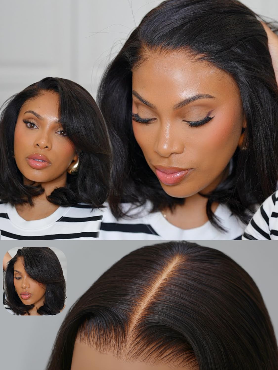 Nadula Bye Bye Knots Glueless Yaki Straight Bob 7x5 Lace Front Wigs Human Hair Pre Plucked Invisible Knots Pre Everything 3S Rea