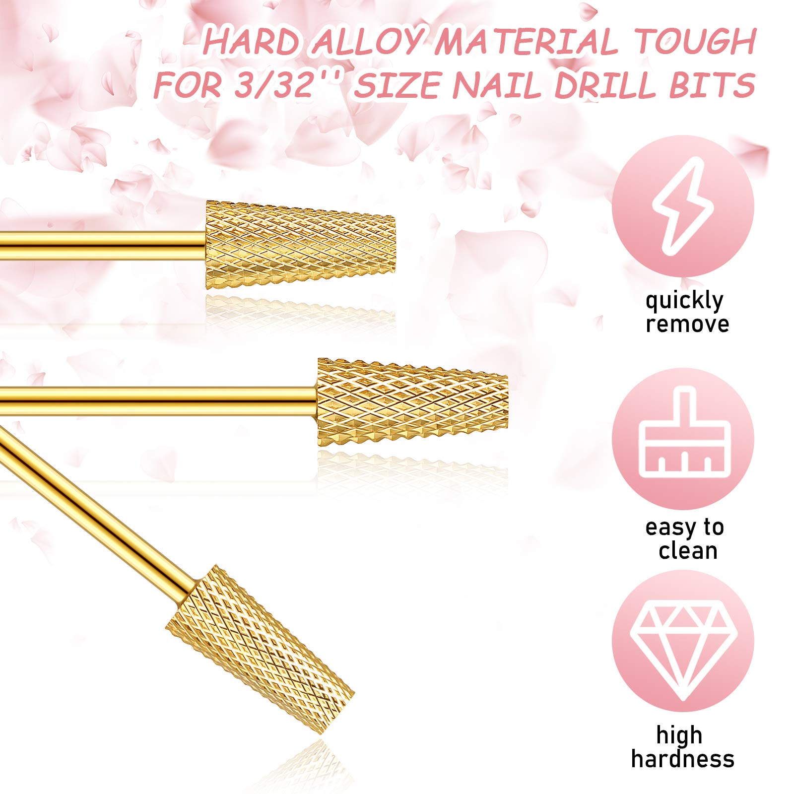 Honoson 3 Pieces Tapered Barrel Carbide Nail Drill Bits Set - Gold, Acrylic Nail File Tools for Gel Nails Manicure & Pedicure