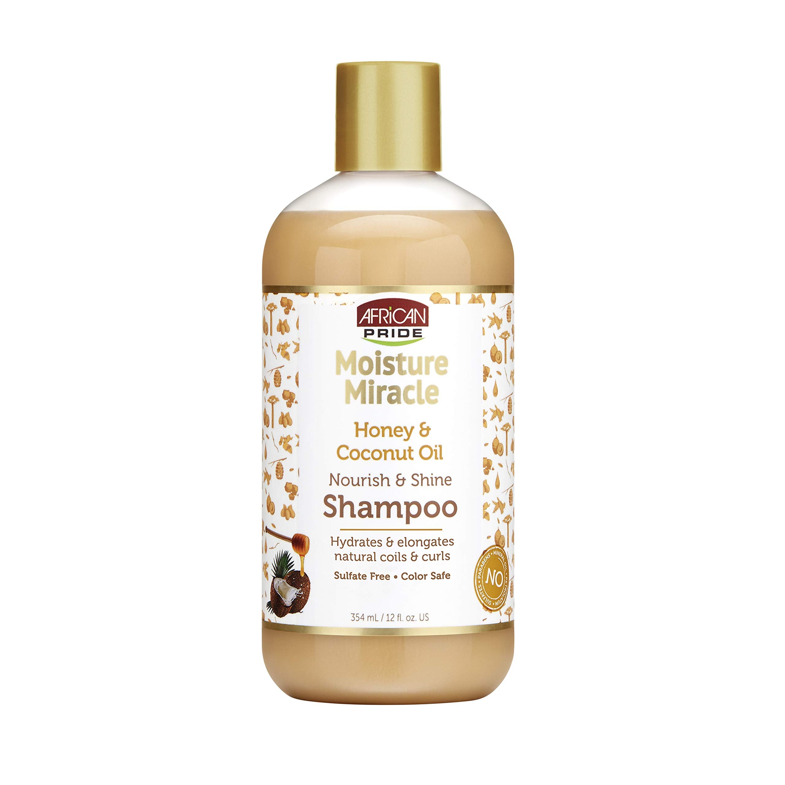 African Pride Moisture Miracle Honey & Coconut Oil Shampoo - For Natural Coils & Curls, Nourishes & Shines, Sulfate Free, Color