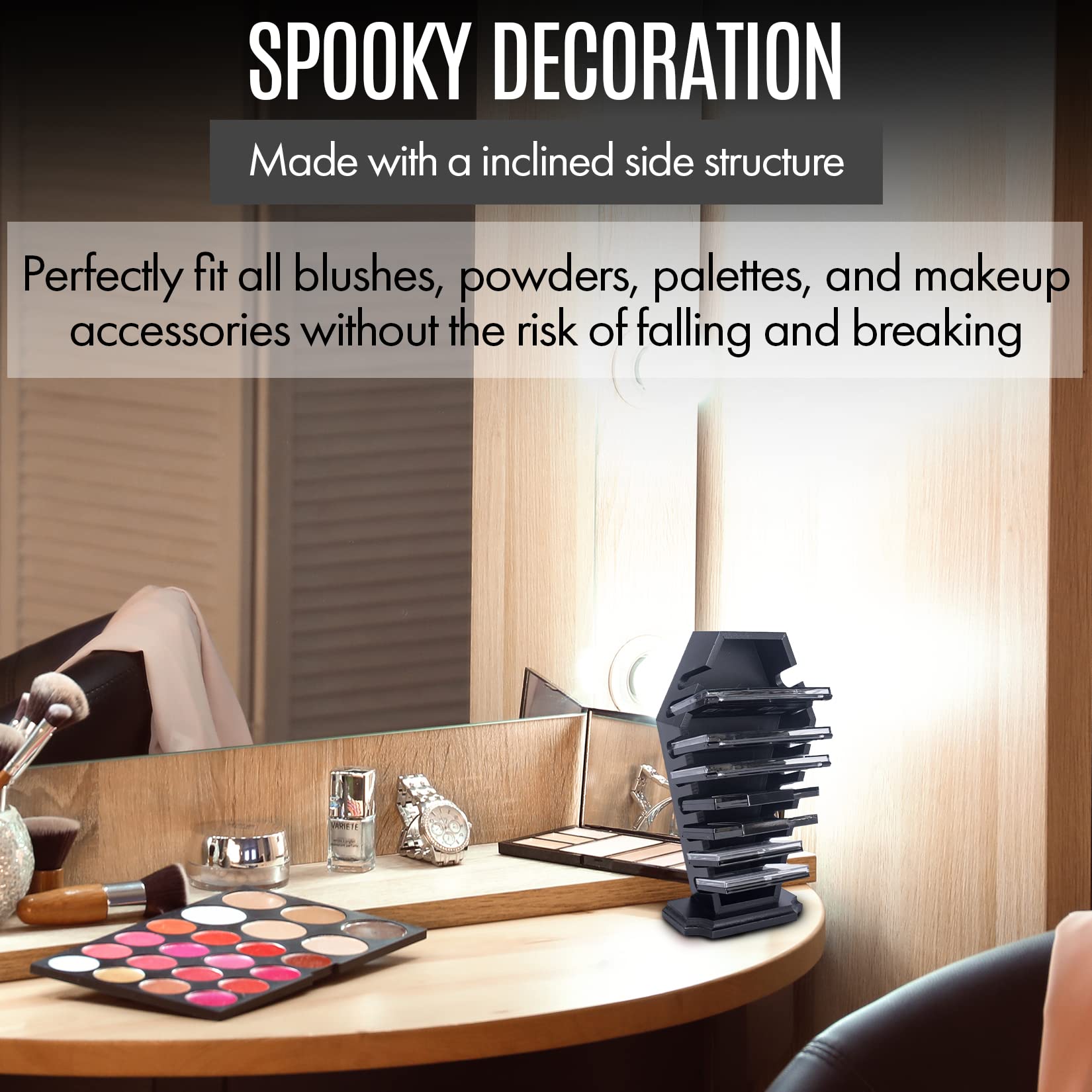Sereiino Coffin Eyeshadow Palette Organizer - Spooky Halloween Decor For Bathroom And Bedroom - Gothic Wooden Coffin Makeup Orga