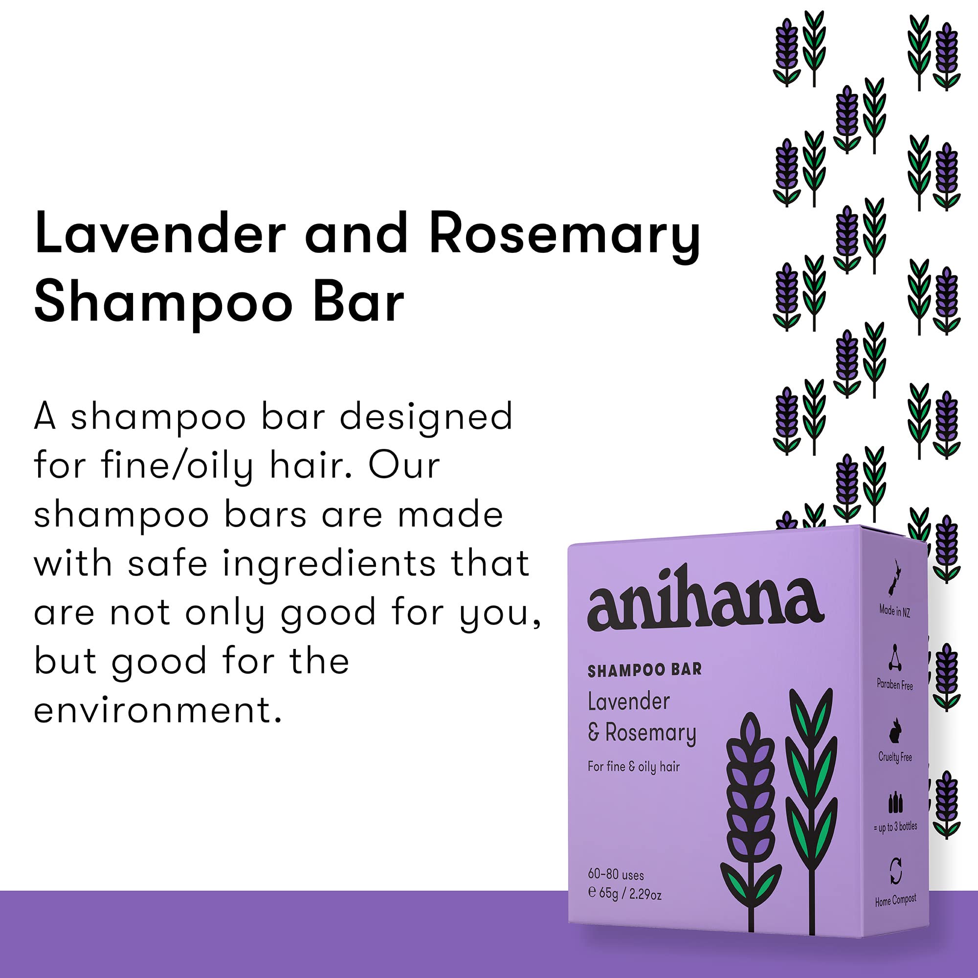 Anihana Shampoo Bar For Fine & Oily Hair Types Paraben Free Cruelty Free Refreshing Lavender And Rosemary Scent 2.29 Oz