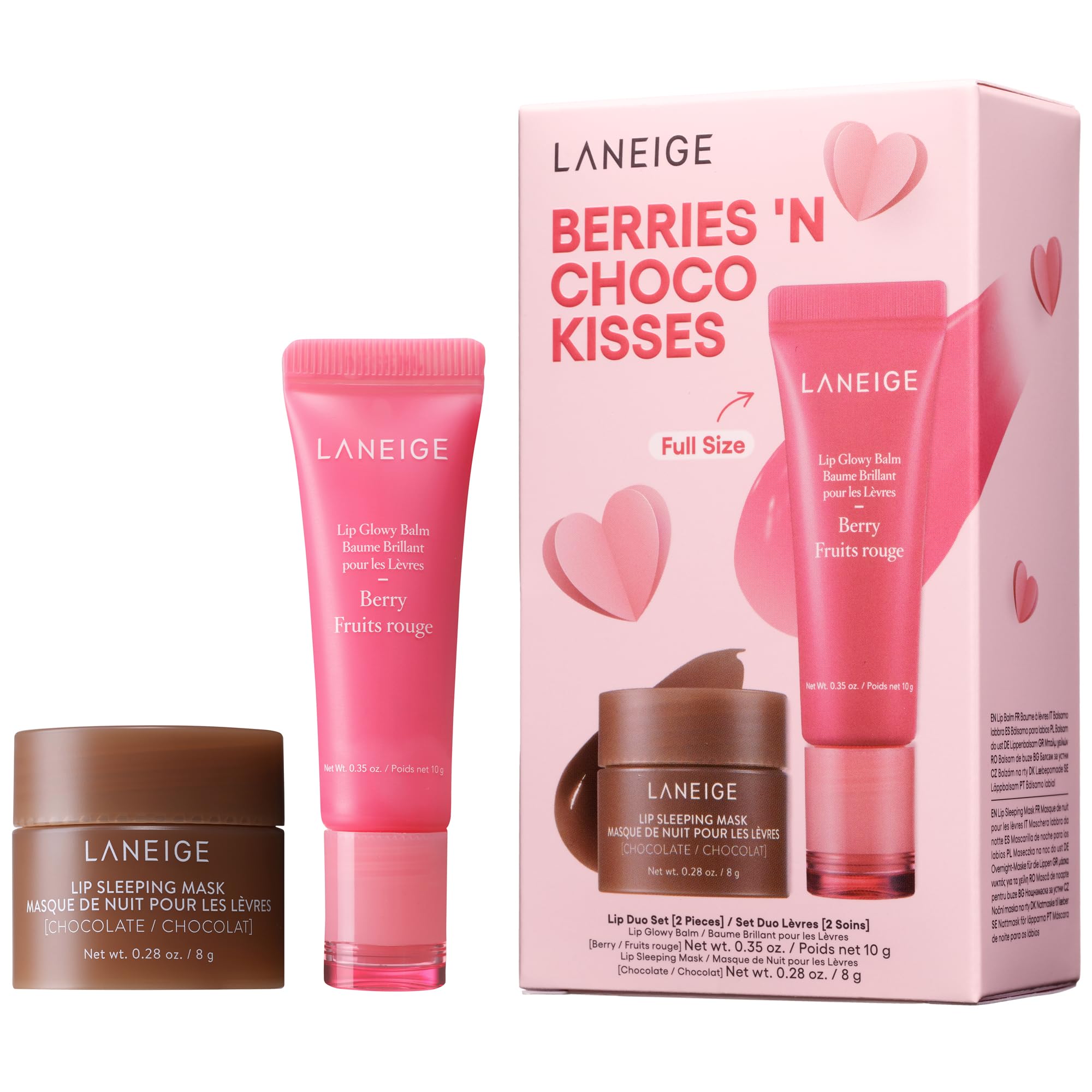 LANEIGE Berries N Choco: Lip Glowy Balm Berry, Lip Sleeping Mask Chocolate, Nourish, Hydrate, Vitamin C and Murumuru Butter