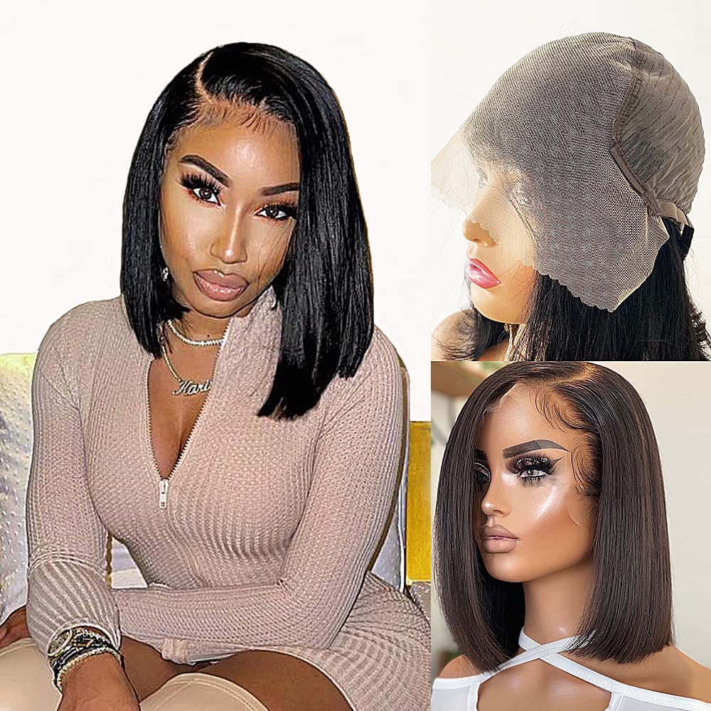 Karlami 12 Inch 13X6 Bob Wig Human Hair Frontal Lace Wig Glueless Wig 150% Density Straight Short Bob Wigs for Black Women Deep 