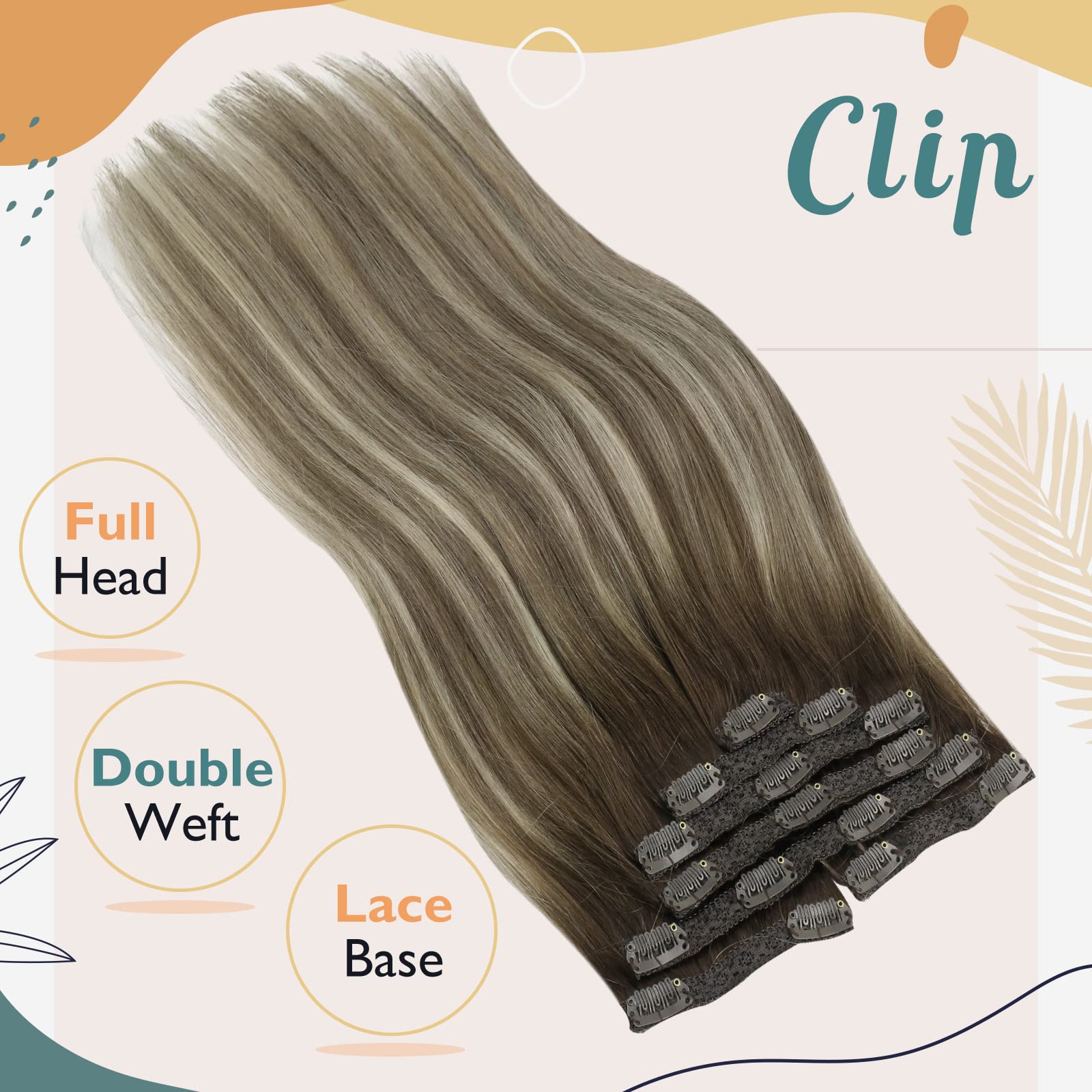 Vesunny Clip In Human Hair Extensions Balayage Brown Clip On Hair Extensions Real Human Hair Long Straight Clip In Ombre Hair Ex