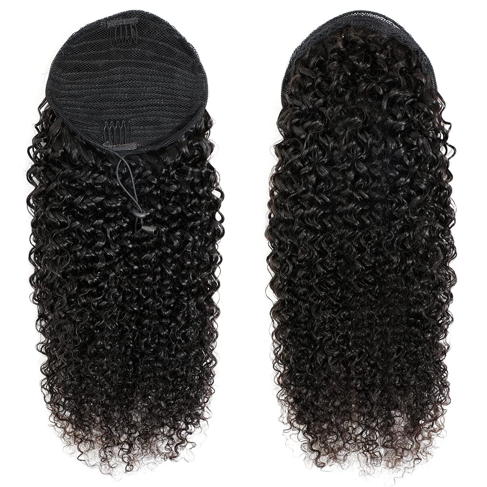 Adette 18 Inch Curly Ponytails Human Hair Drawstring Ponytail Extension Kinky Curly Clip In Pony Tail Hair Extensions Hair Piece