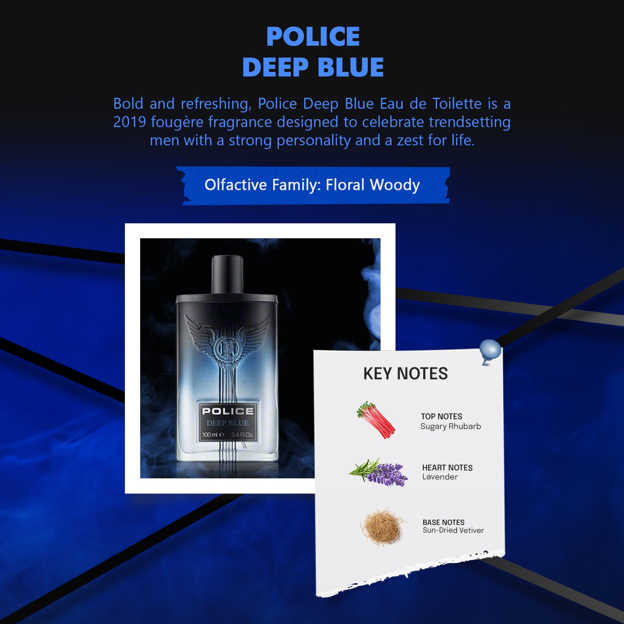 Police Deep Blue By Police - Fragrance For Men - Bold, Refreshing Scent - Top Notes Of Bergamot And Black Pepper - Middle Notes