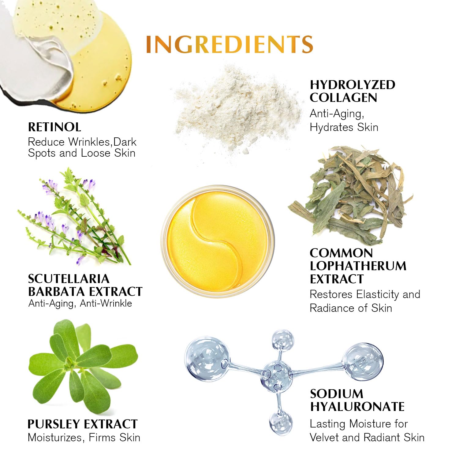 Enaskin Naturals Under Eye Patches Dark Circles Under Eye Masks For Puffiness - 24K Gold Eye Gel Pads Retinol Collagen Hyaluroni