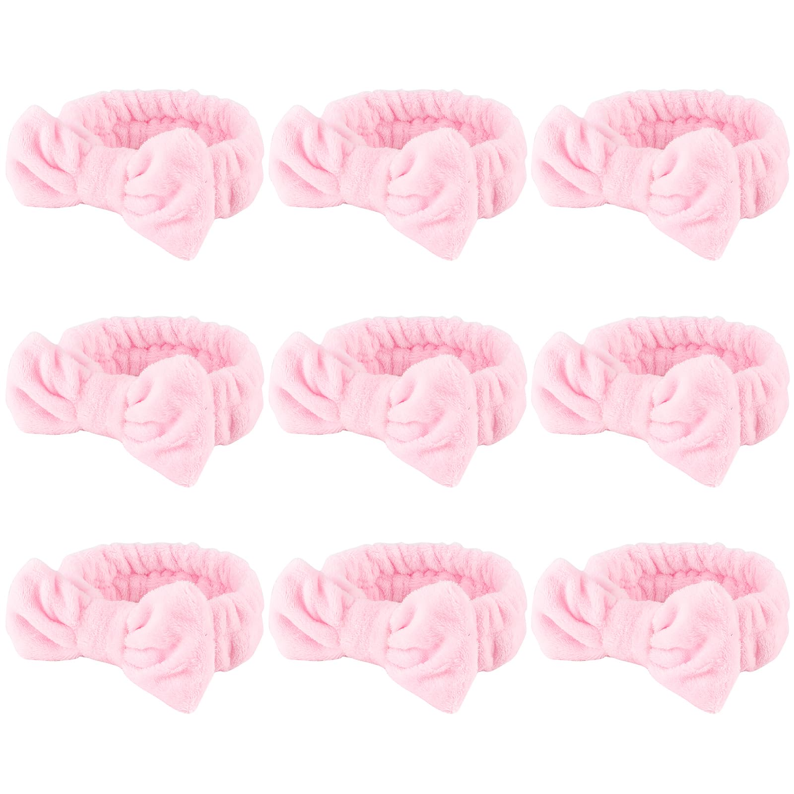 WHAVEL 9 Pack Pink Makeup Headbands for Facial Skincare, Soft Fluffy Headbands for Face Washing, Bachelorette Spa Party Favors (
