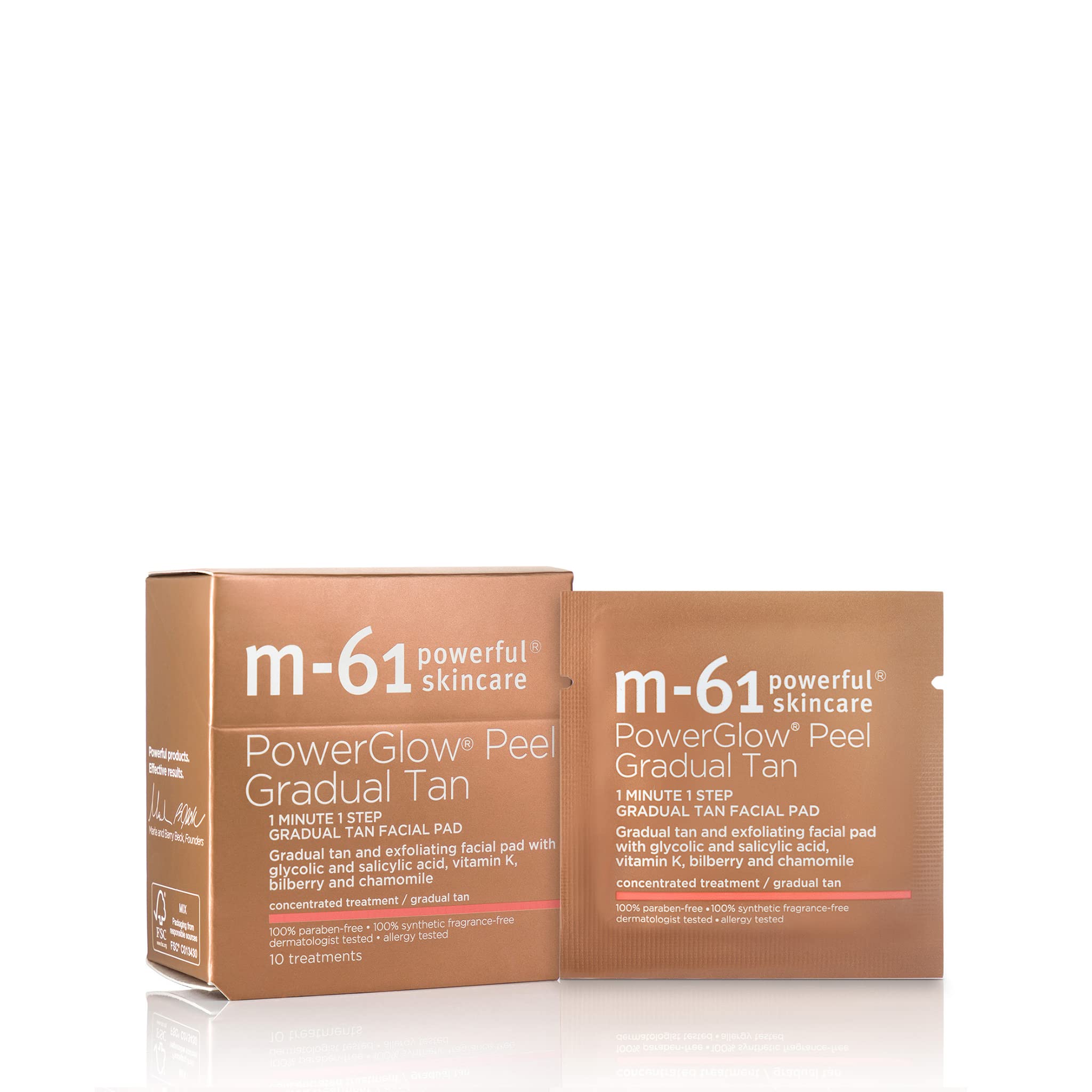 M-61 PowerGlow Peel Gradual Tan - 10 Treatments- 1-minute, 1-step exfoliating and gradual tan glow peel with glycolic, vitamin K
