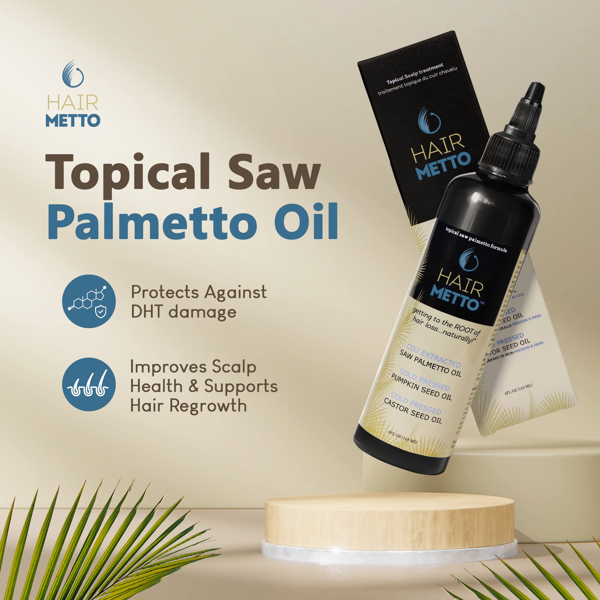 Hairmetto Topical Saw Palmetto And Pumpkin Seed Oil Extract For Hair Loss, Strengthens Hair Roots, Soothes Dry Scalp, With Rosem