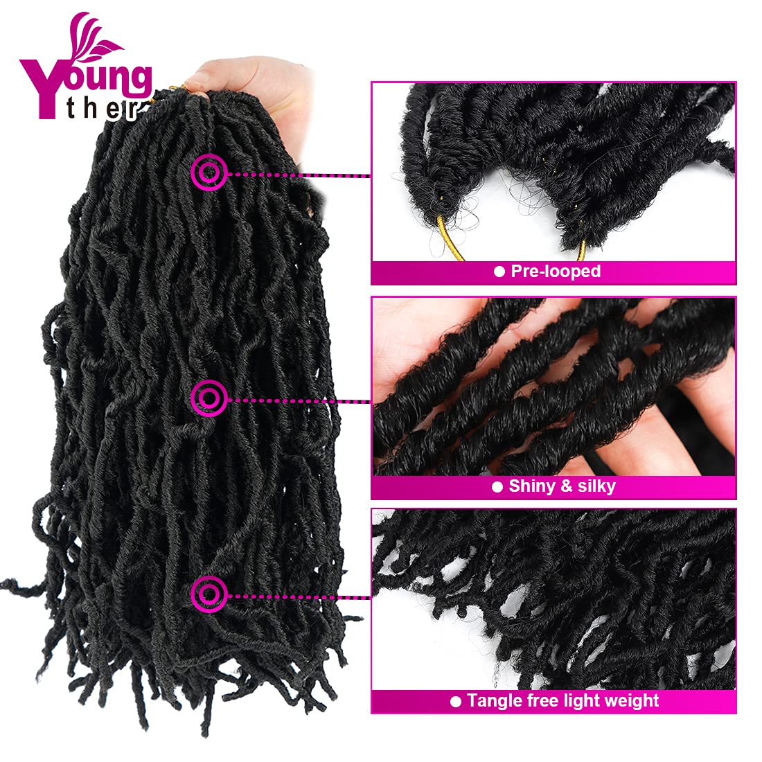 Youngther New Faux Locs Crochet Hair 14 Inch 6 Packs Fashion Extended Soft Locs For Black Women Most Natural Locs Crochet Braidi