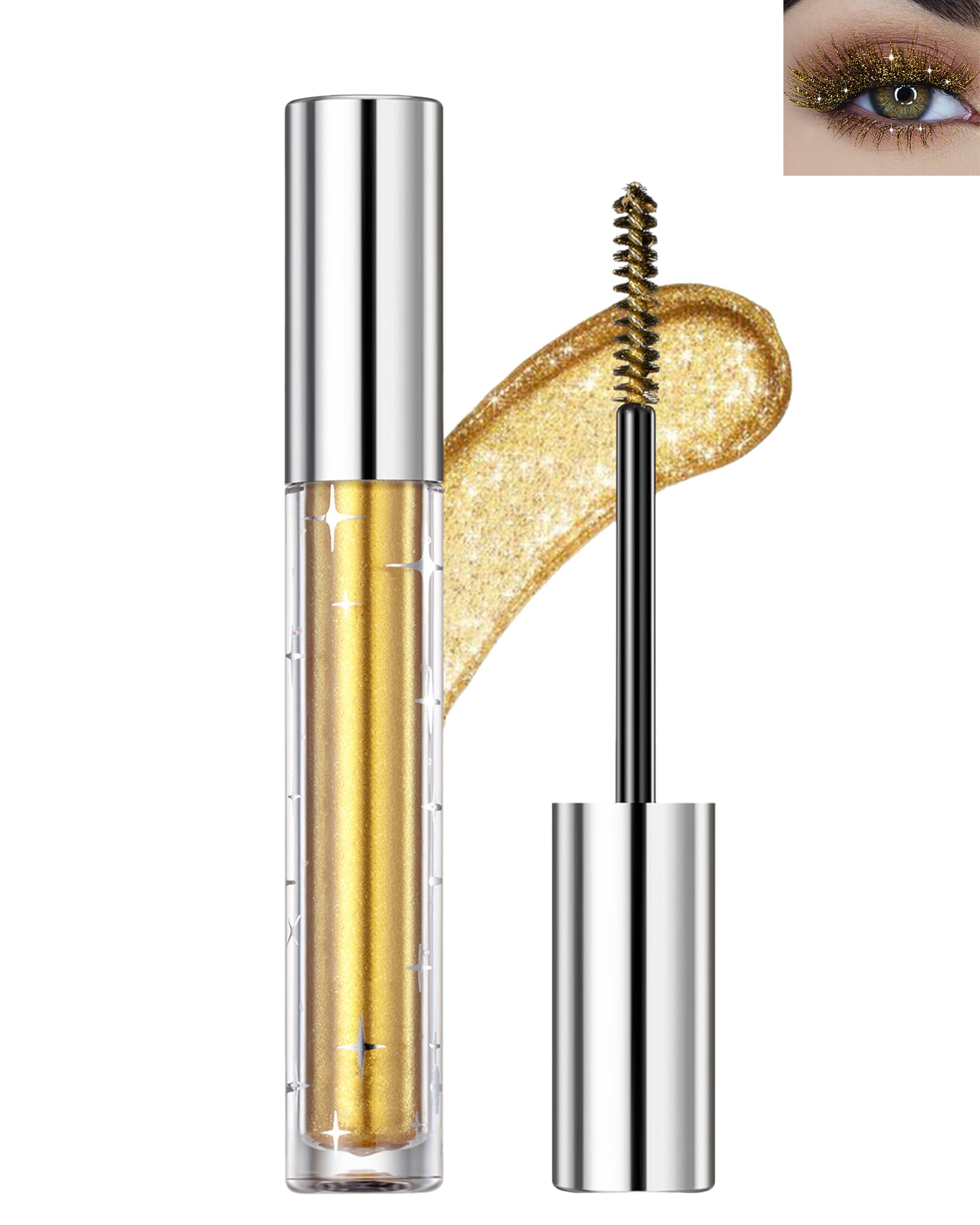 Glitter Mascara For Eyelashes, Sparkling Gold Colored Mascara Waterproof Long Lasting Diamond Mascara, Smudge-Proof No Clumping