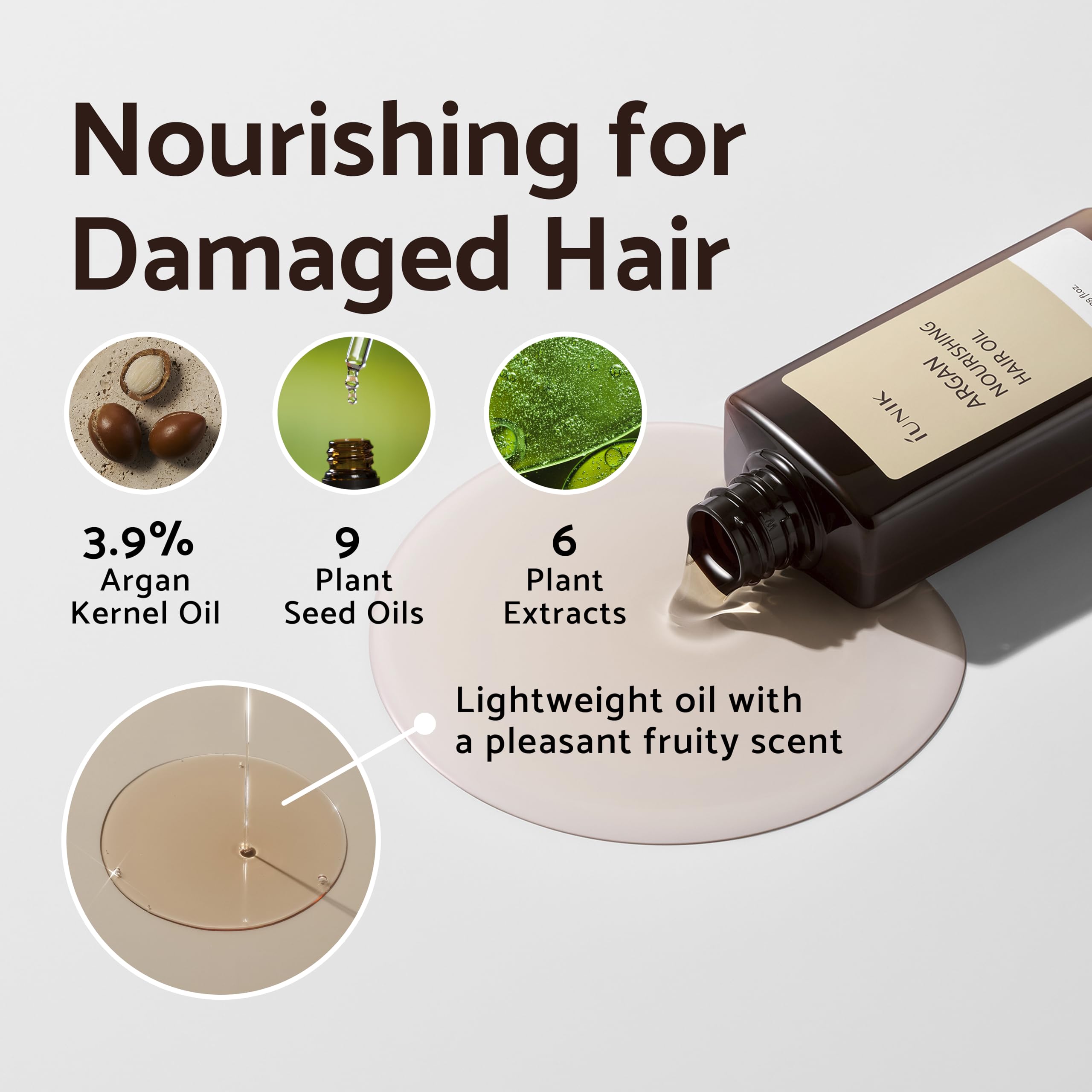 Iunik Argan 3.9% Hair Oil Serum Nourishing For Dry And Damaged Hair - Anti Frizz Lightweight Hair Treatment Deep Conditioner Mas