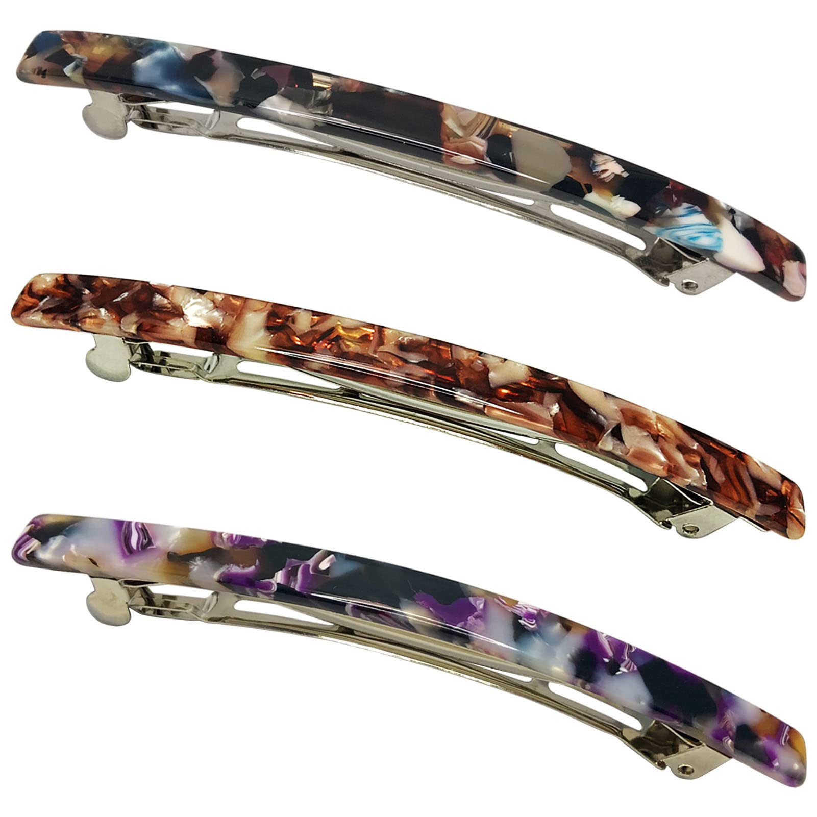 HYFEEL Long French Hair Barrettes 4 Inch Large Hair Clips for Women Thick Hair Automatic Clasp Clamp Pins Resin Nonslip Grip Pon