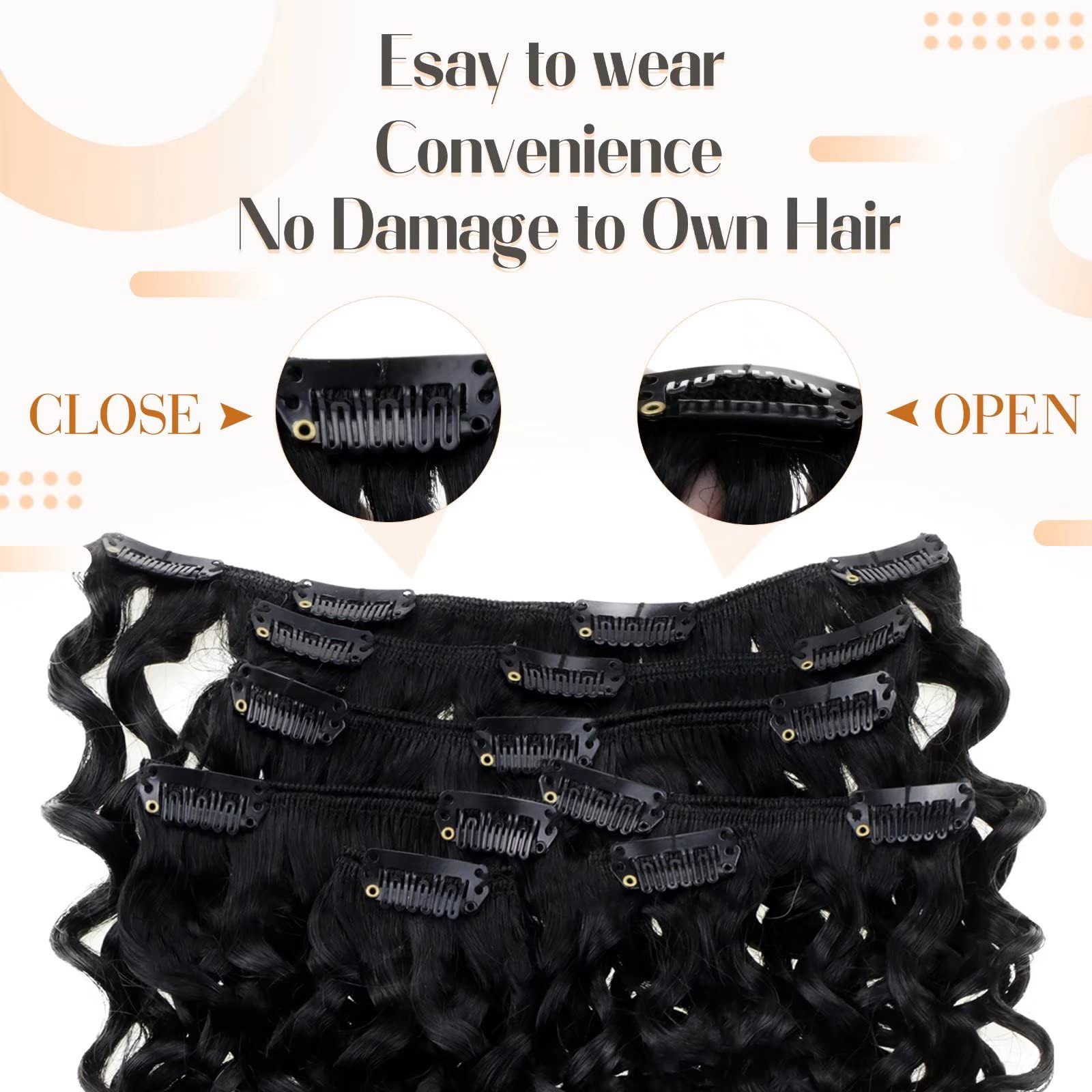 Hetto Black Curly Clip in Hair Extensions Human Hair 14 Inch #1 Jet Black Wavy Hair Extensions Clip in Human Hair 7pcs 105+20g F
