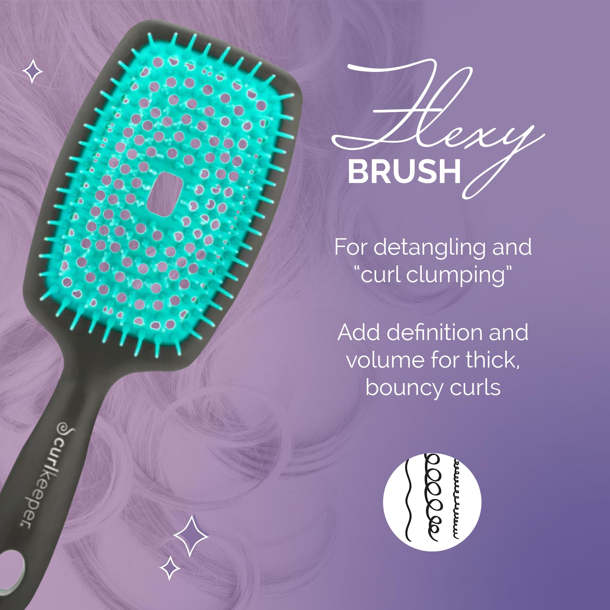 Curl Keeper Flexy Hair Brush, Turquoise - Detangling Hair Brush With Flexible Bristles For Shower Use, Combing Through Curls & R